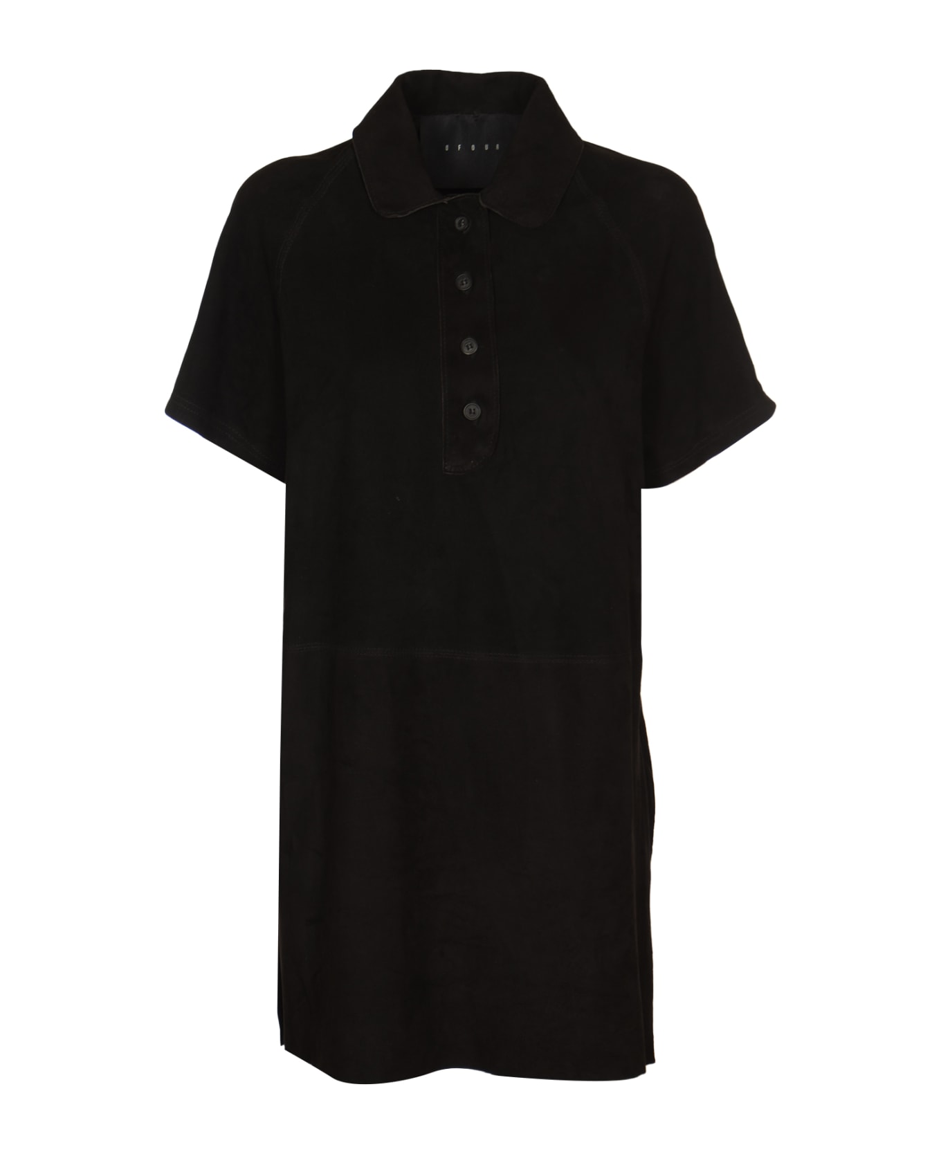 DFour Button Placket Velvet Long Polo Shirt - Black