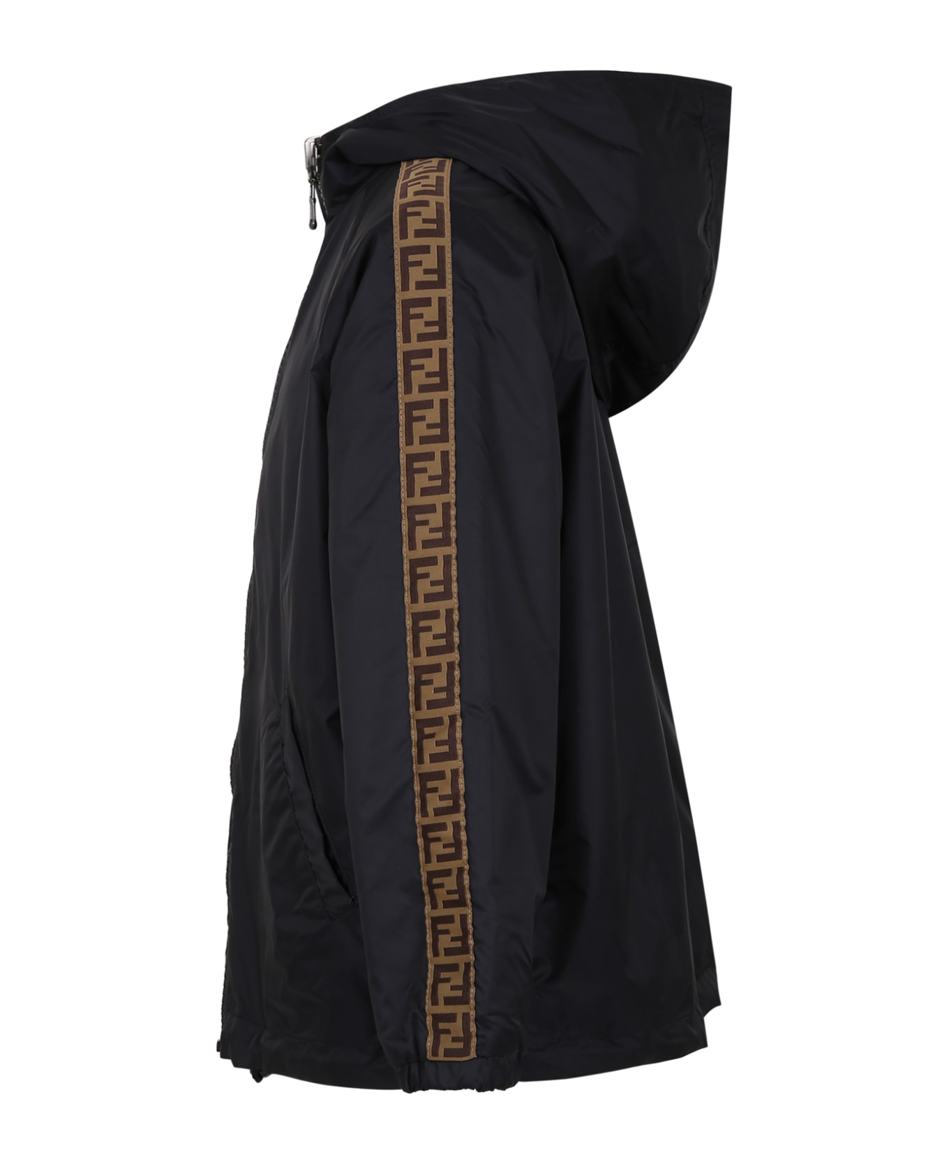 Fendi Black Reversible Raincoat For Kids With Double F - Black