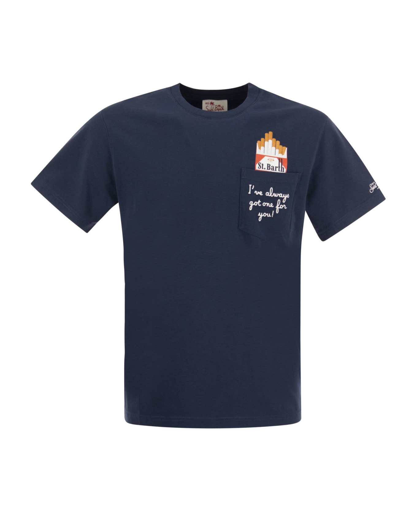 MC2 Saint Barth Cigarette T-shirt With Embroidery On Pocket - Blue