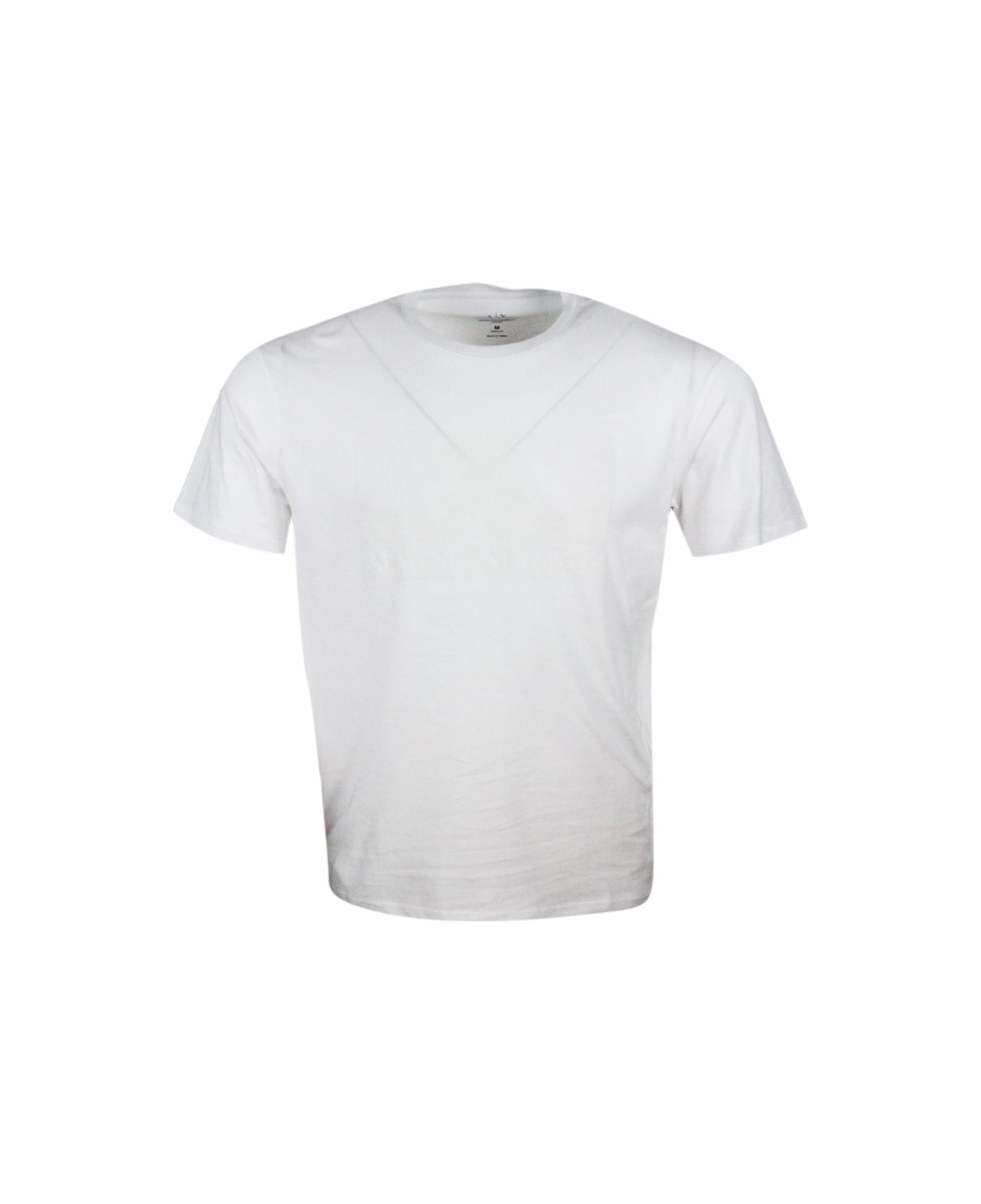 Armani Collezioni Short-sleeved Crew-neck T-shirt With Three-dimensional Logo On The Chest - White