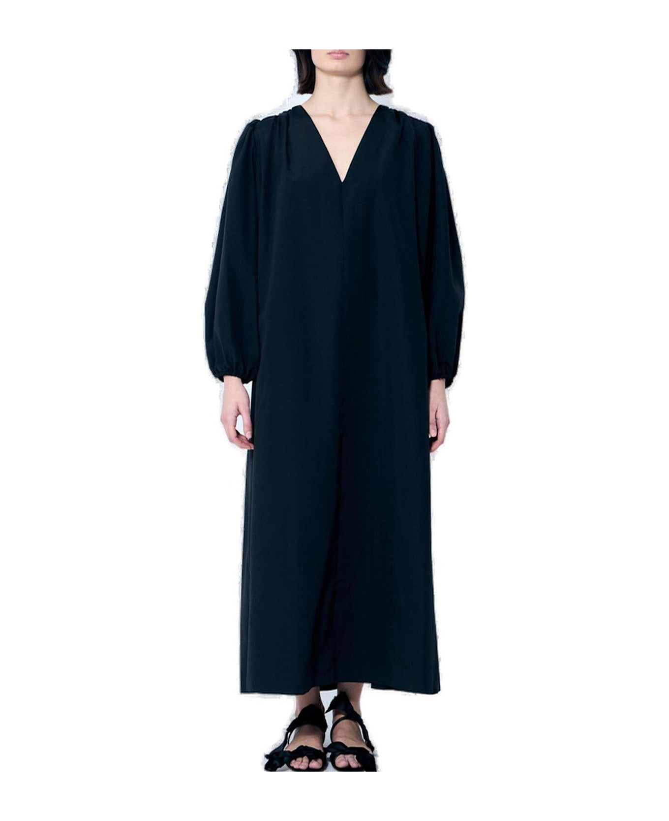 The Row Beauvoir V-neck Midi Dress - Black