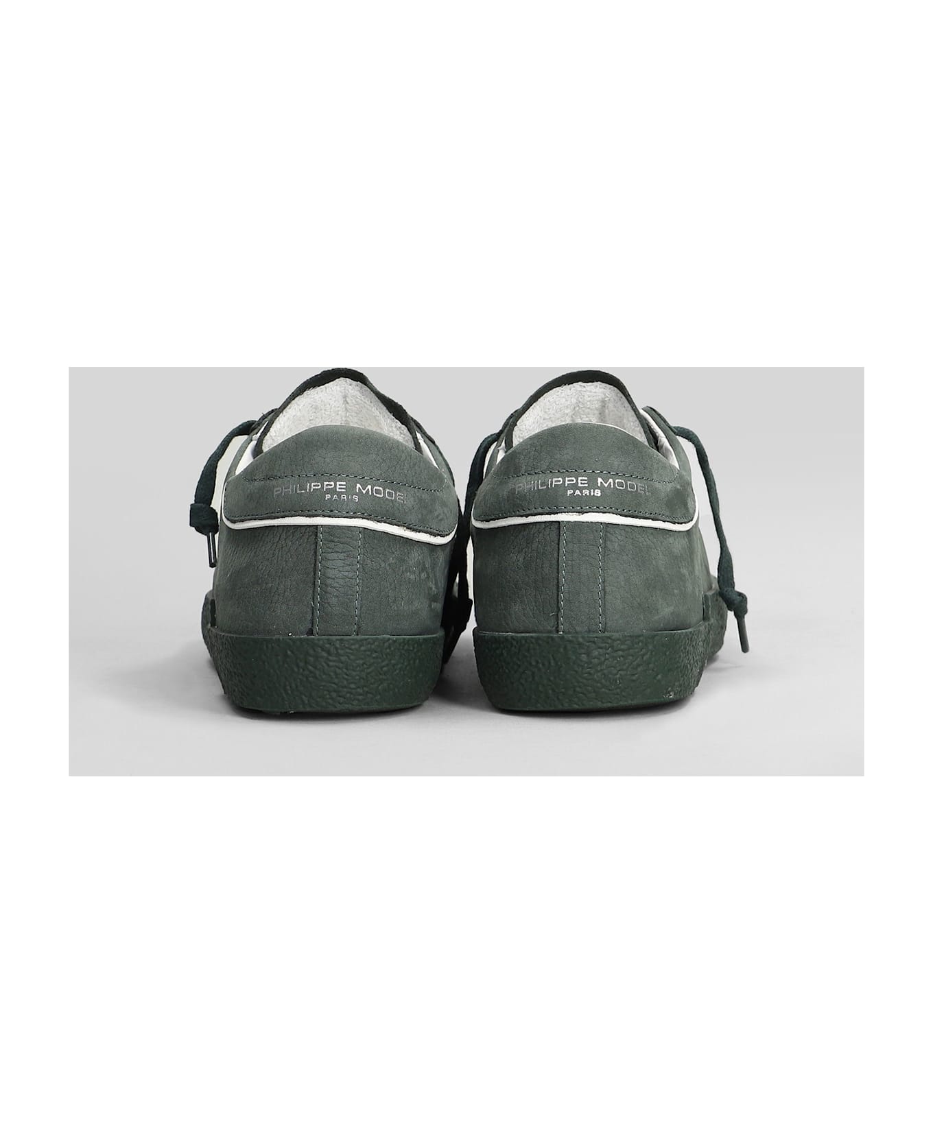 Philippe Model Prsx Low Sneakers In Green Suede And Leather - green
