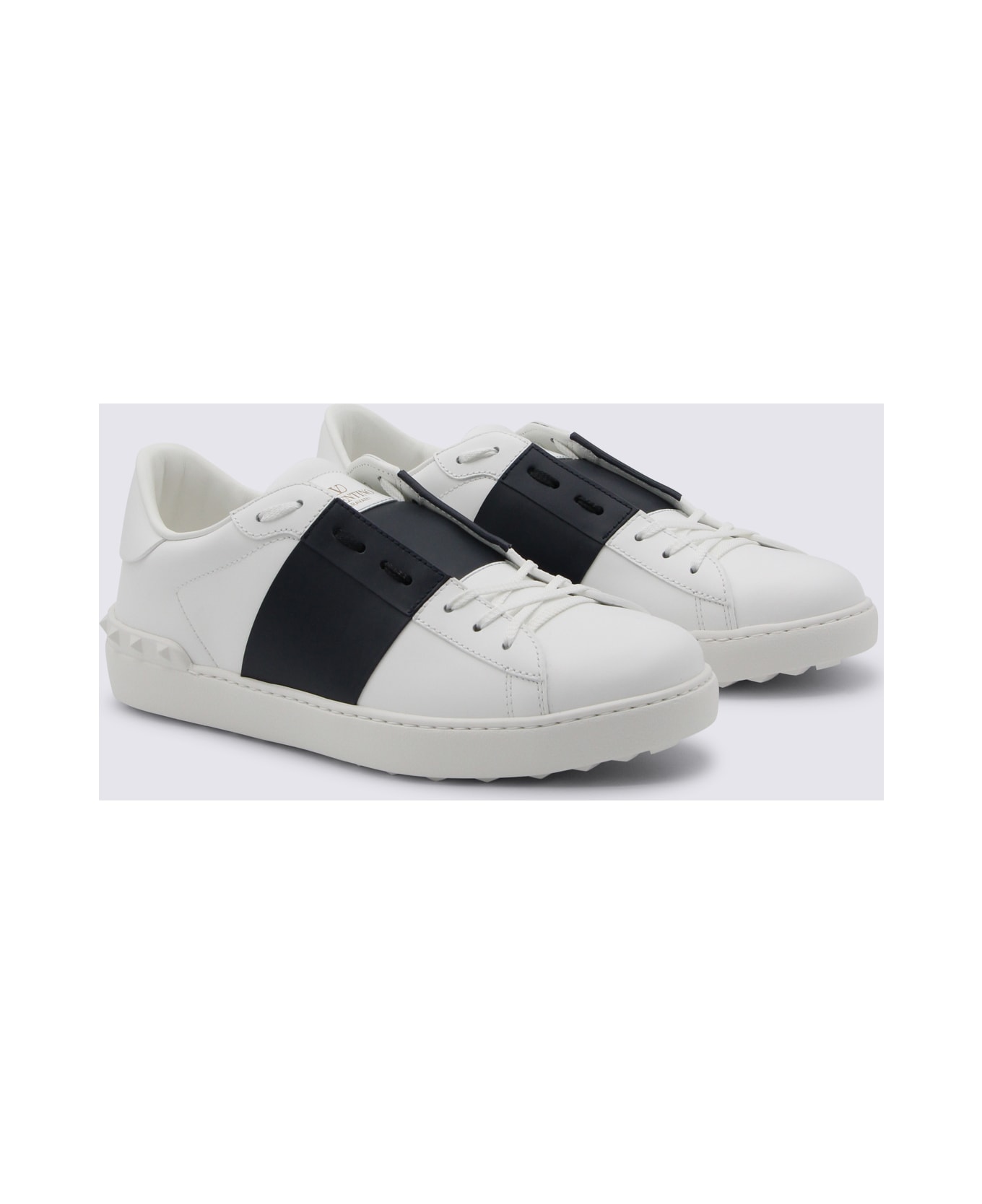 Valentino Garavani White And Blue Leather Open Sneakers - WHITE-MARINE