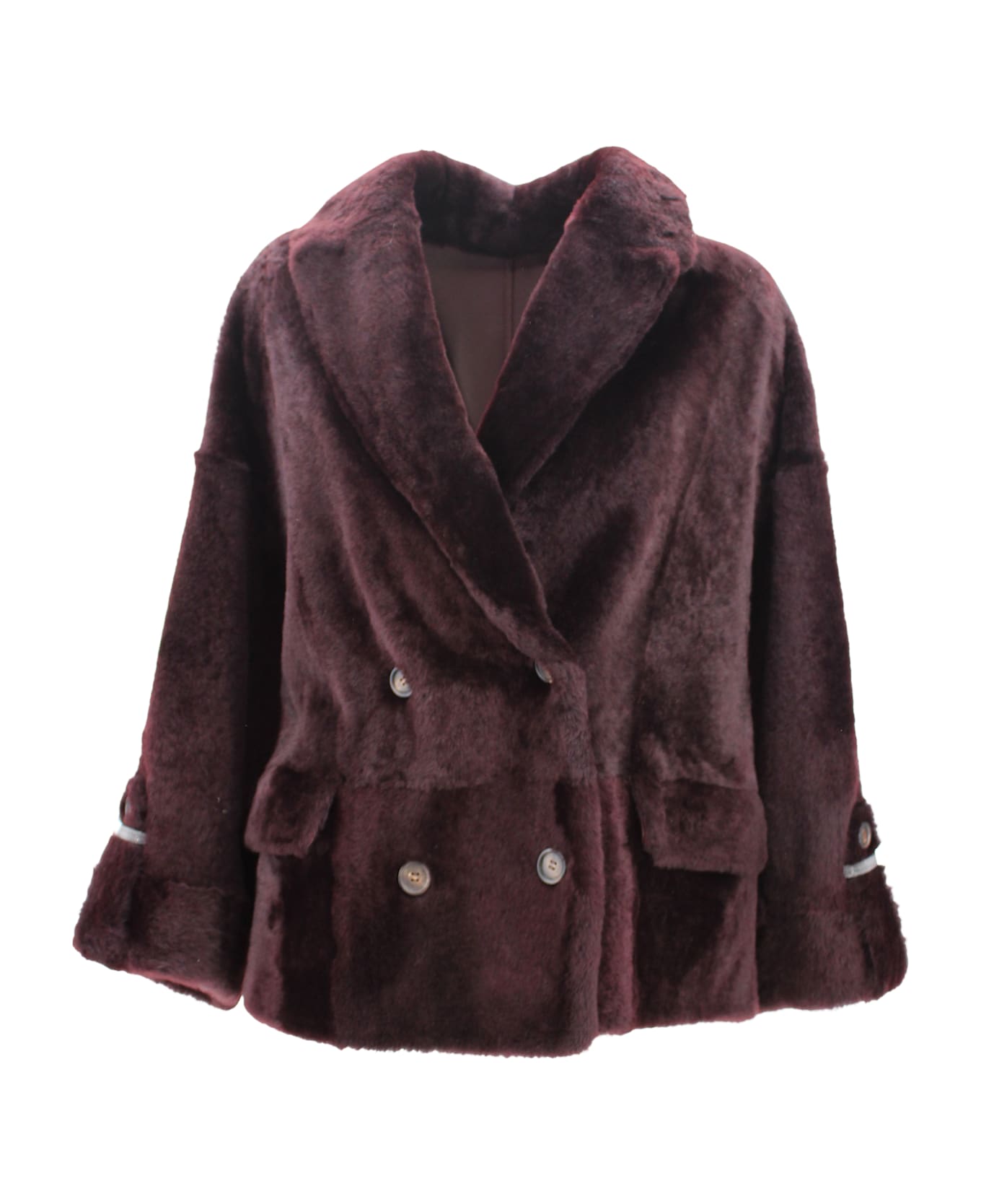 Brunello Cucinelli Reversible Shearling Outerwear With Shiny Cuff Details. - Red