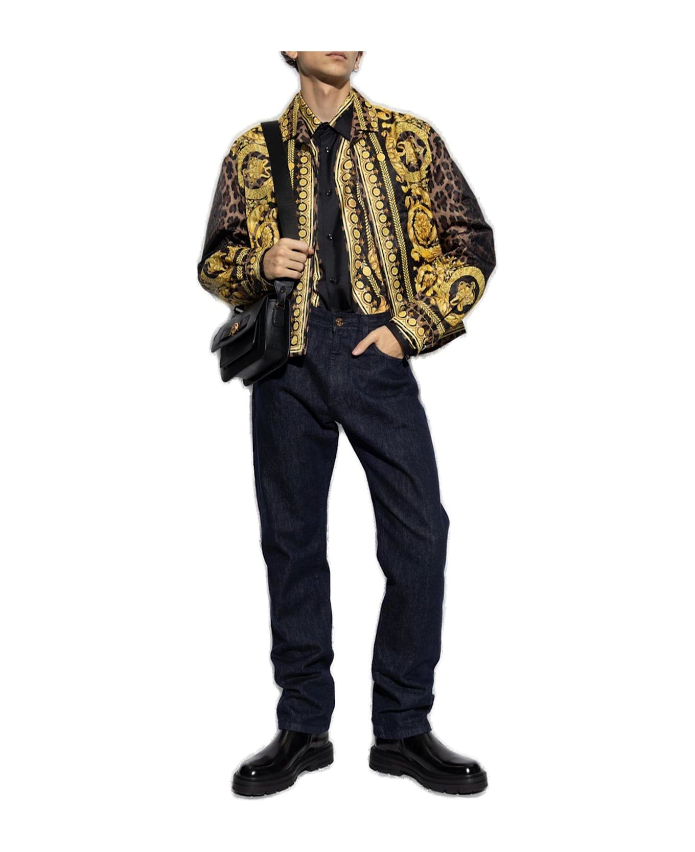 Versace Barocco-printed Button-up Shirt - BLACK/GOLD