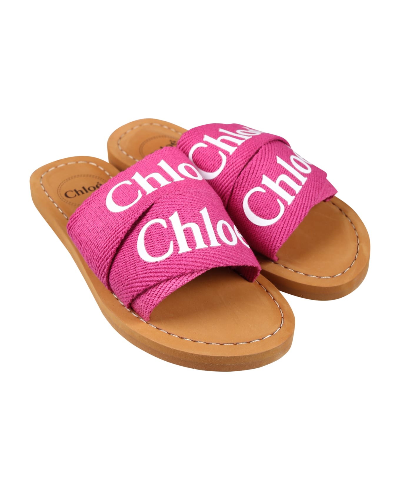 Chloé Fuchsia Slippers For Girl With Logo - Fuchsia