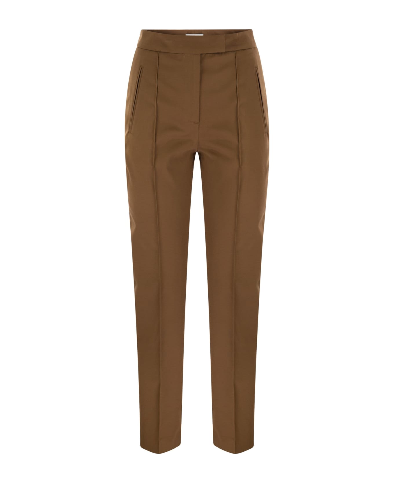 PT Torino Frida - Cotton And Silk Trousers With Pleat - Brown ボトムス