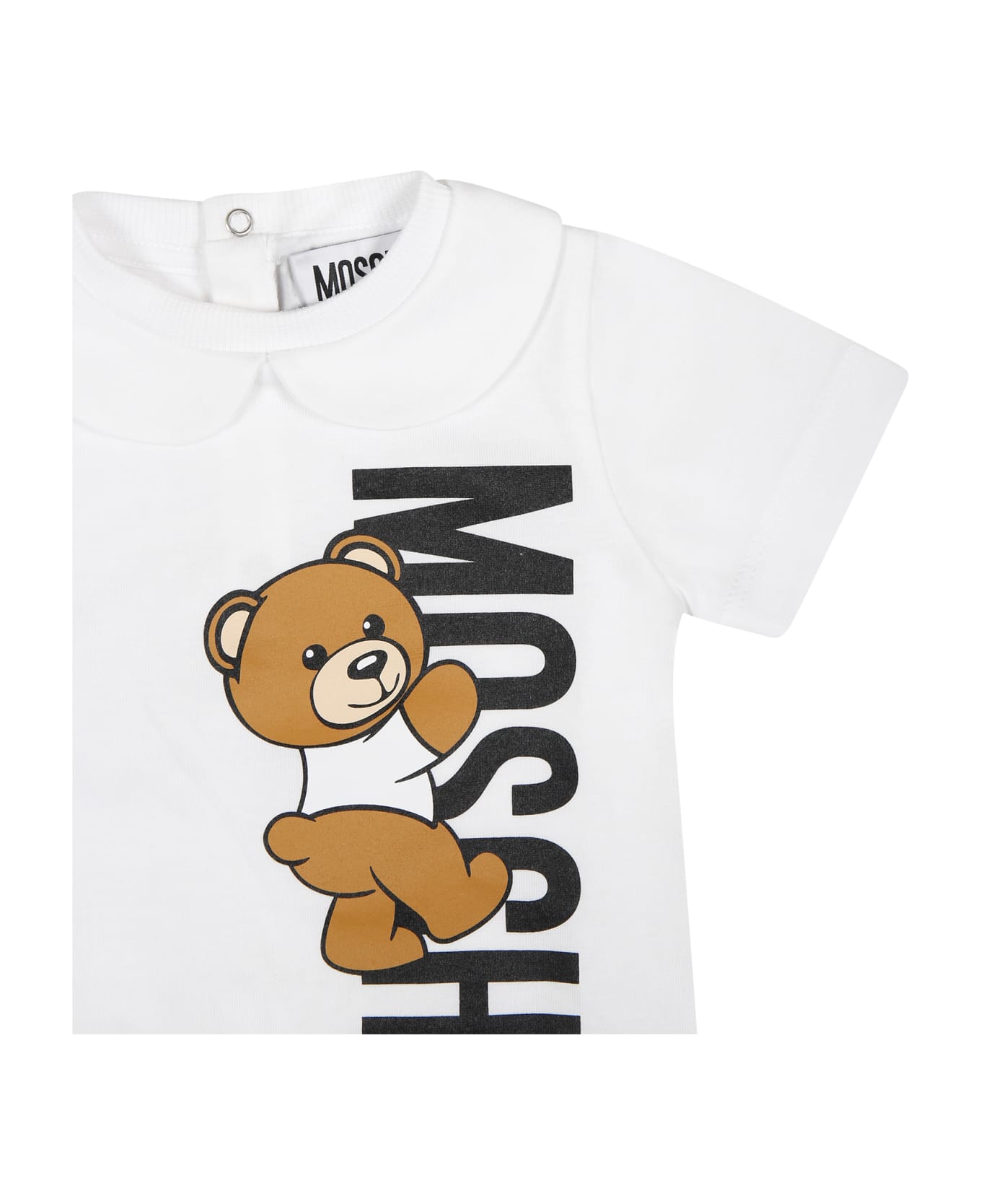 Moschino White Romper For Baby Kids With Teddy Bear - White ボディスーツ＆セットアップ