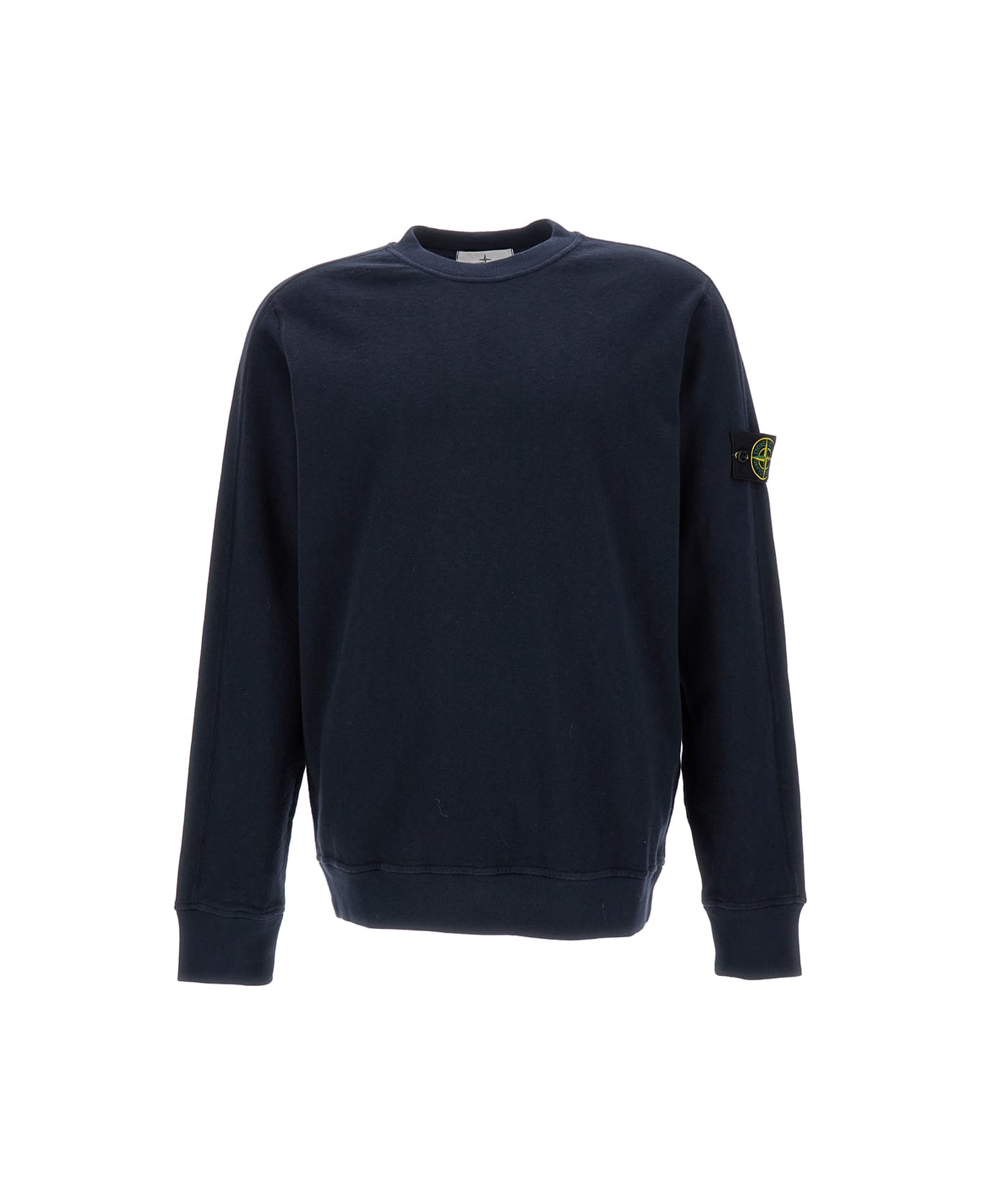 Stone Island Blue Crewneck Sweatshirt With Logo Patch In Cotton Man