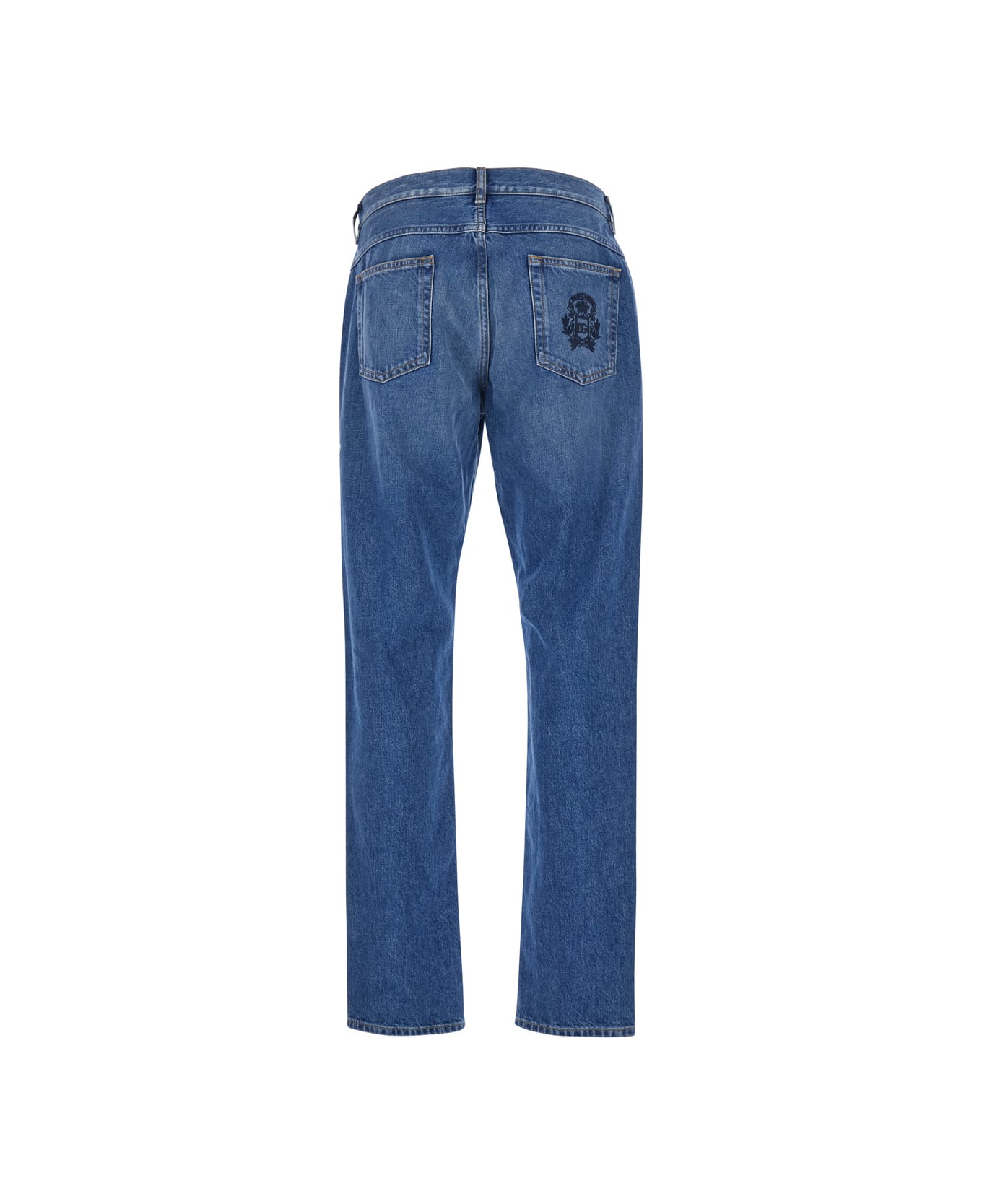 Dolce & Gabbana Blue Five-pocket Jeans With Logo Embroidered On The Back In Denim Man - Blu