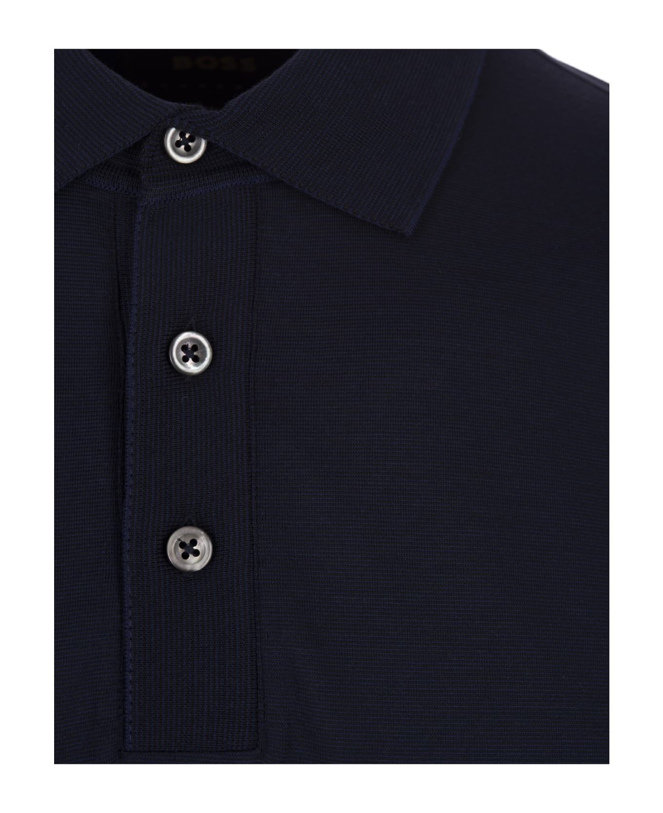Hugo Boss Dark Blue Silk And Cotton Polo Shirt - Blue