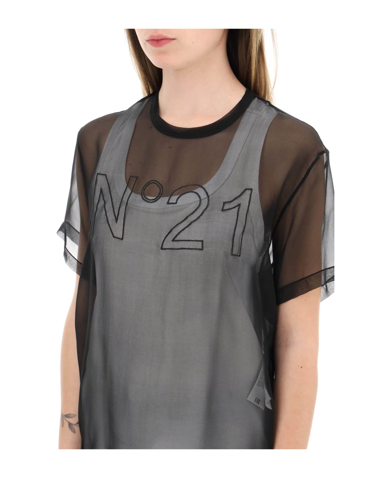 N.21 Georgette T-shirt With Logo - NERO (Black)