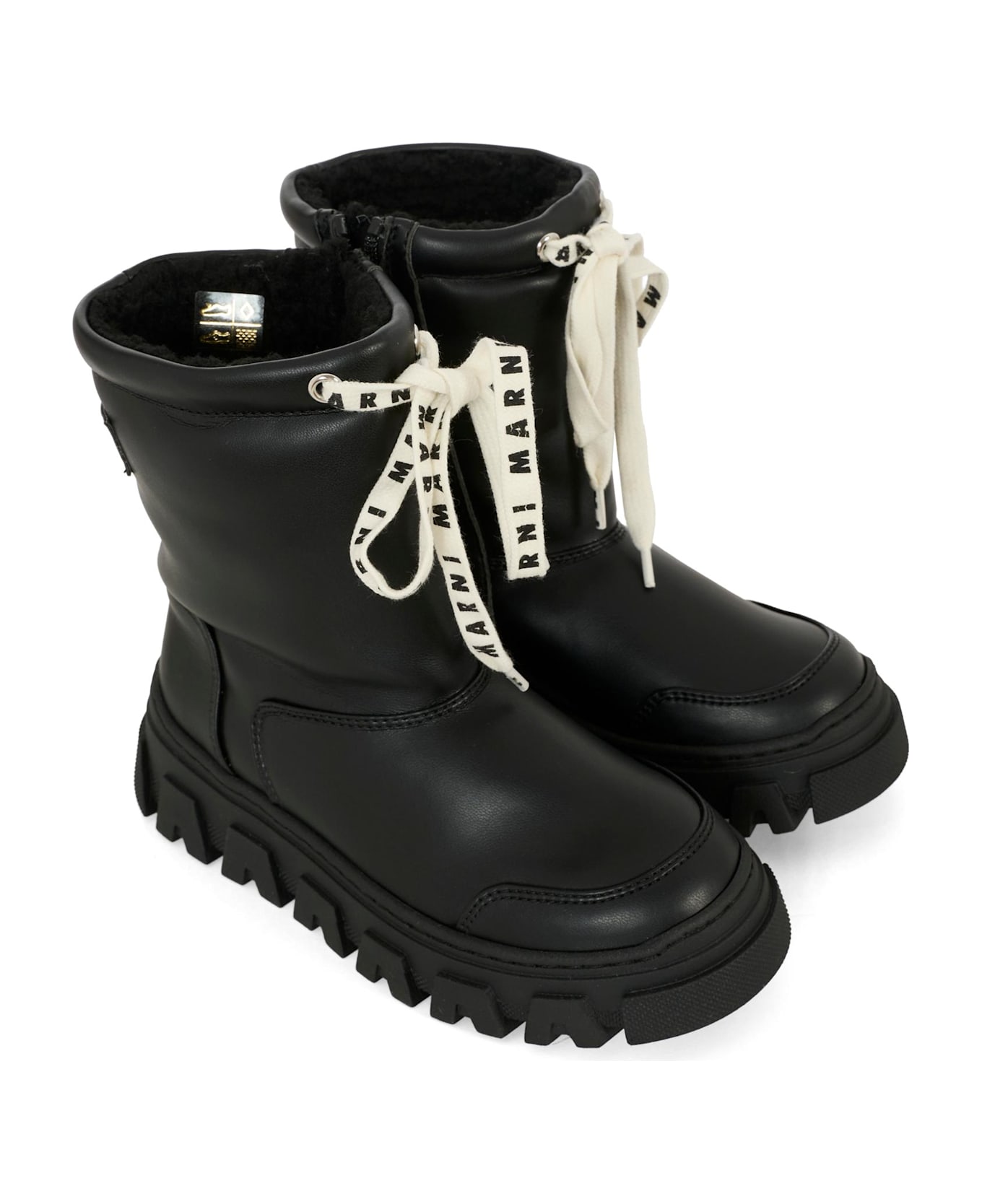 Marni Brown Ankle Boots For Girl With Logo - Black