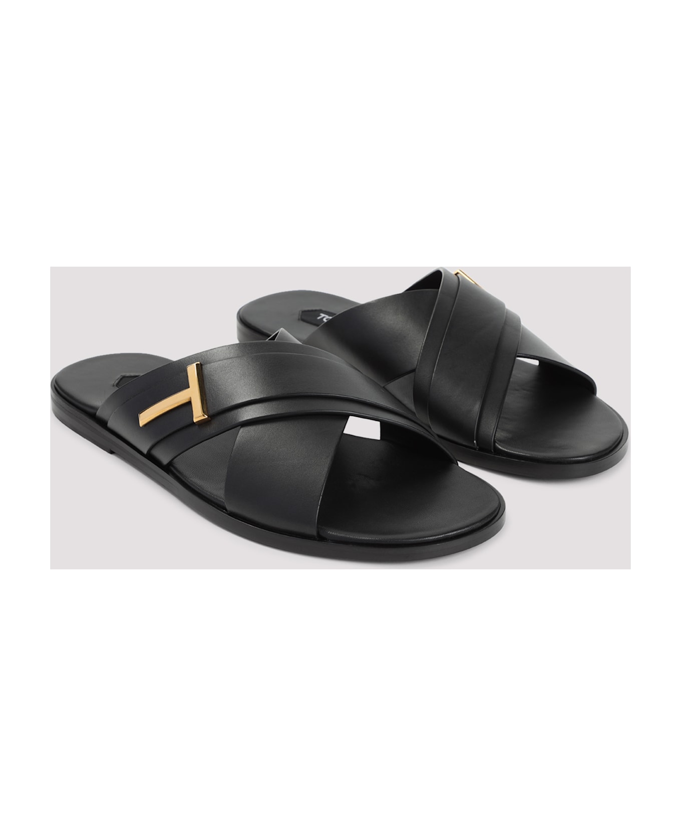 Tom Ford Black Leather Slippers - BLACK