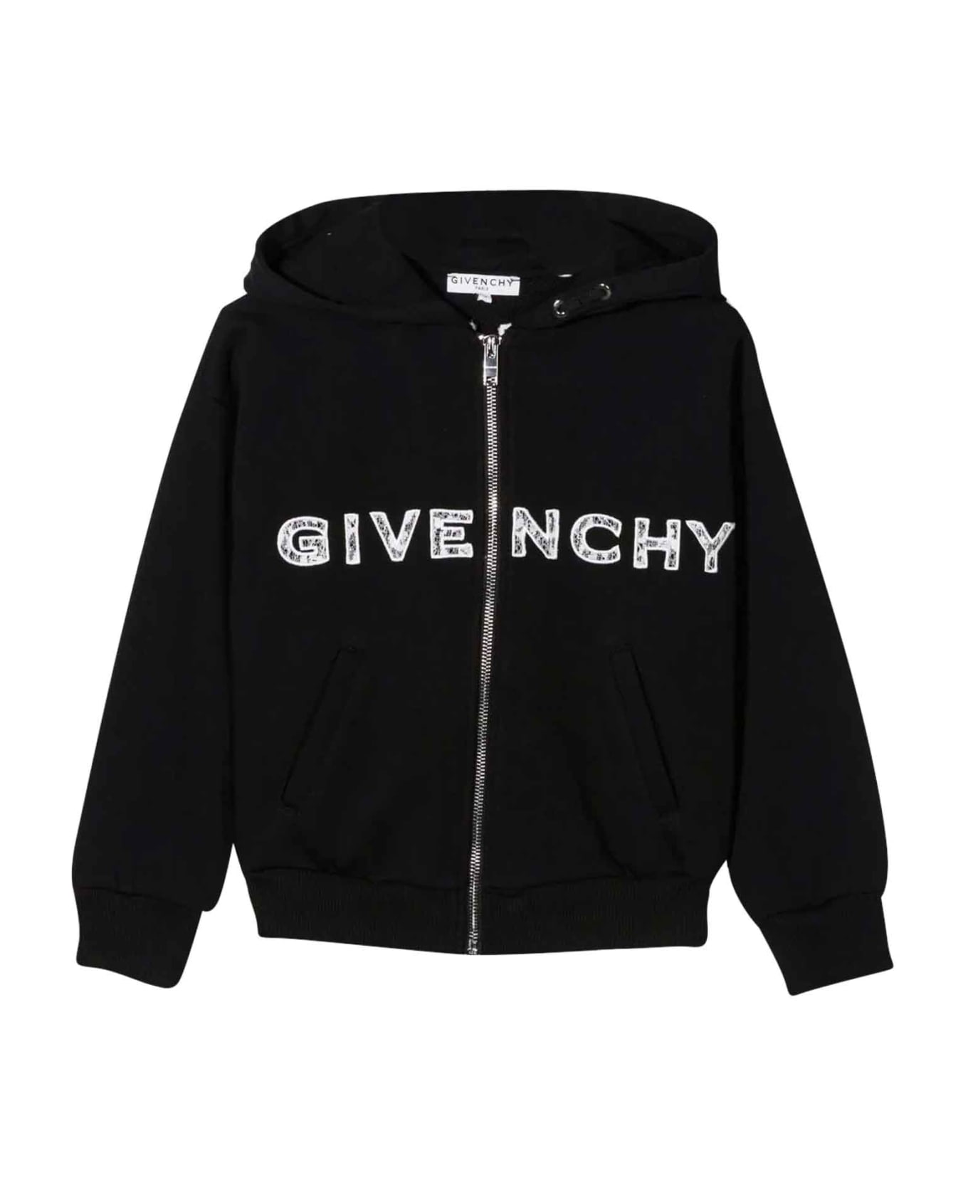 Givenchy Black Sweatshirt With Print , Zip And Hood