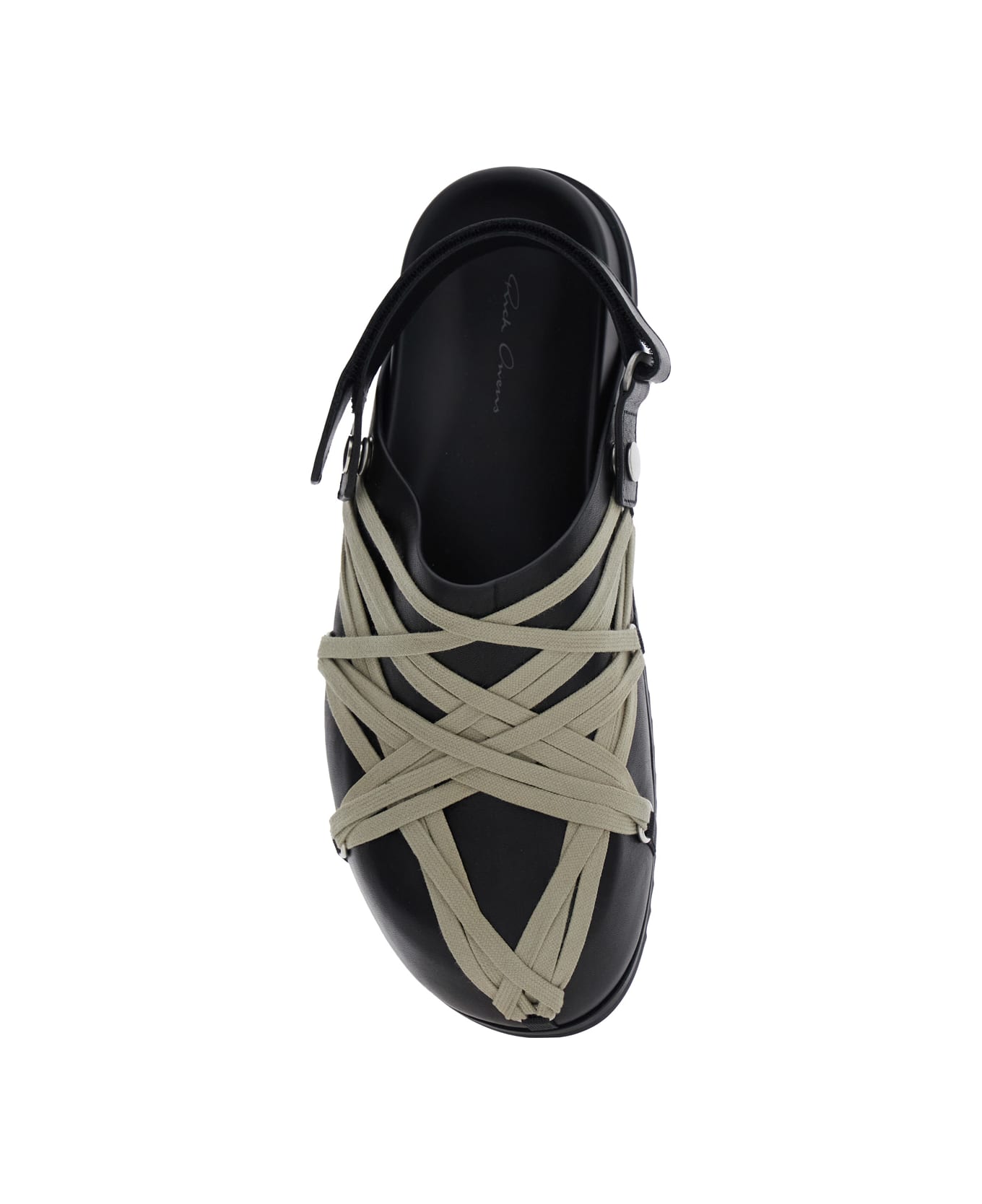 Rick Owens Black Mules With Oversize Decorative Laces And Buckle Closure In Leather Man - Black