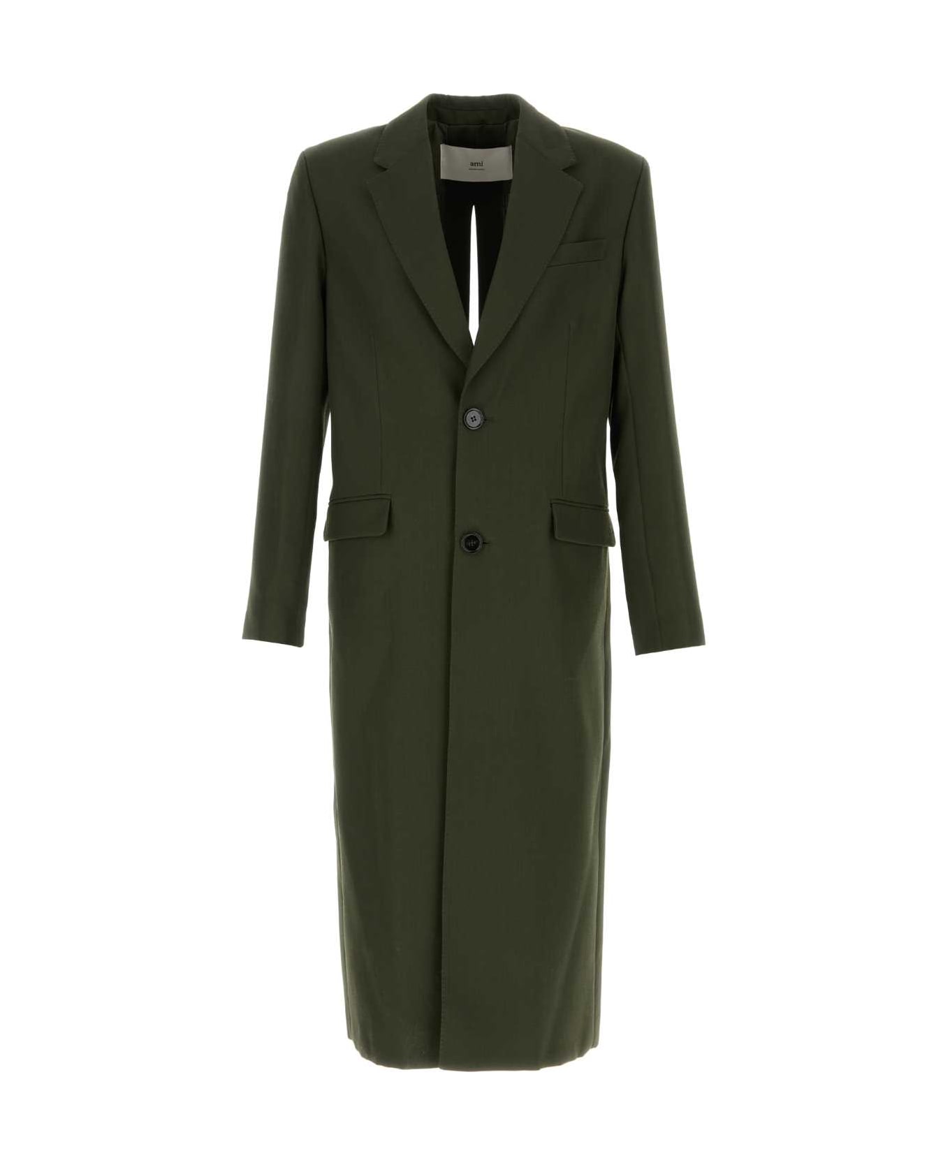 Ami Alexandre Mattiussi Olive Green Wool Coat - LODEN