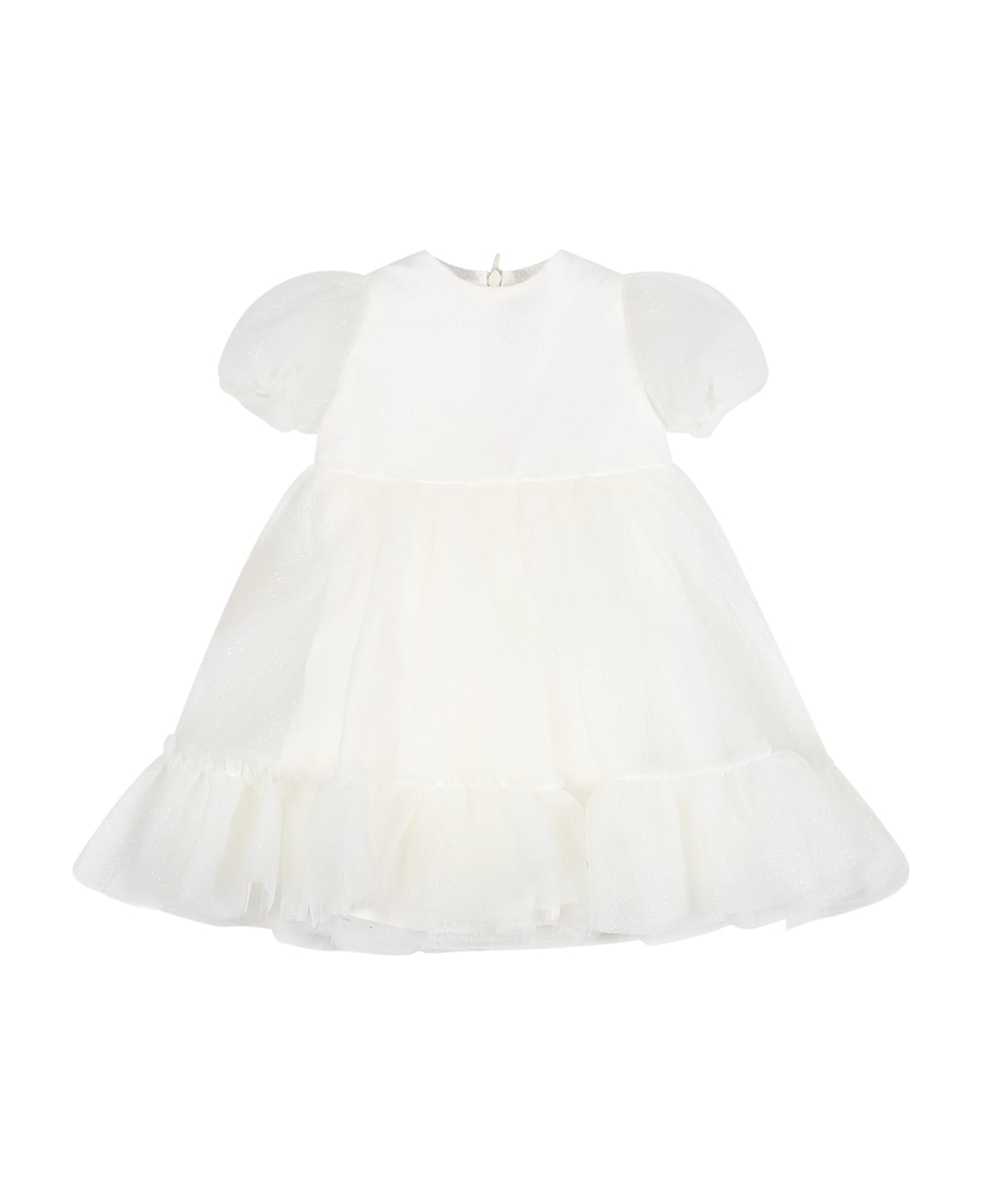 Simonetta White Dress For Baby Girl - Ivory ボディスーツ＆セットアップ