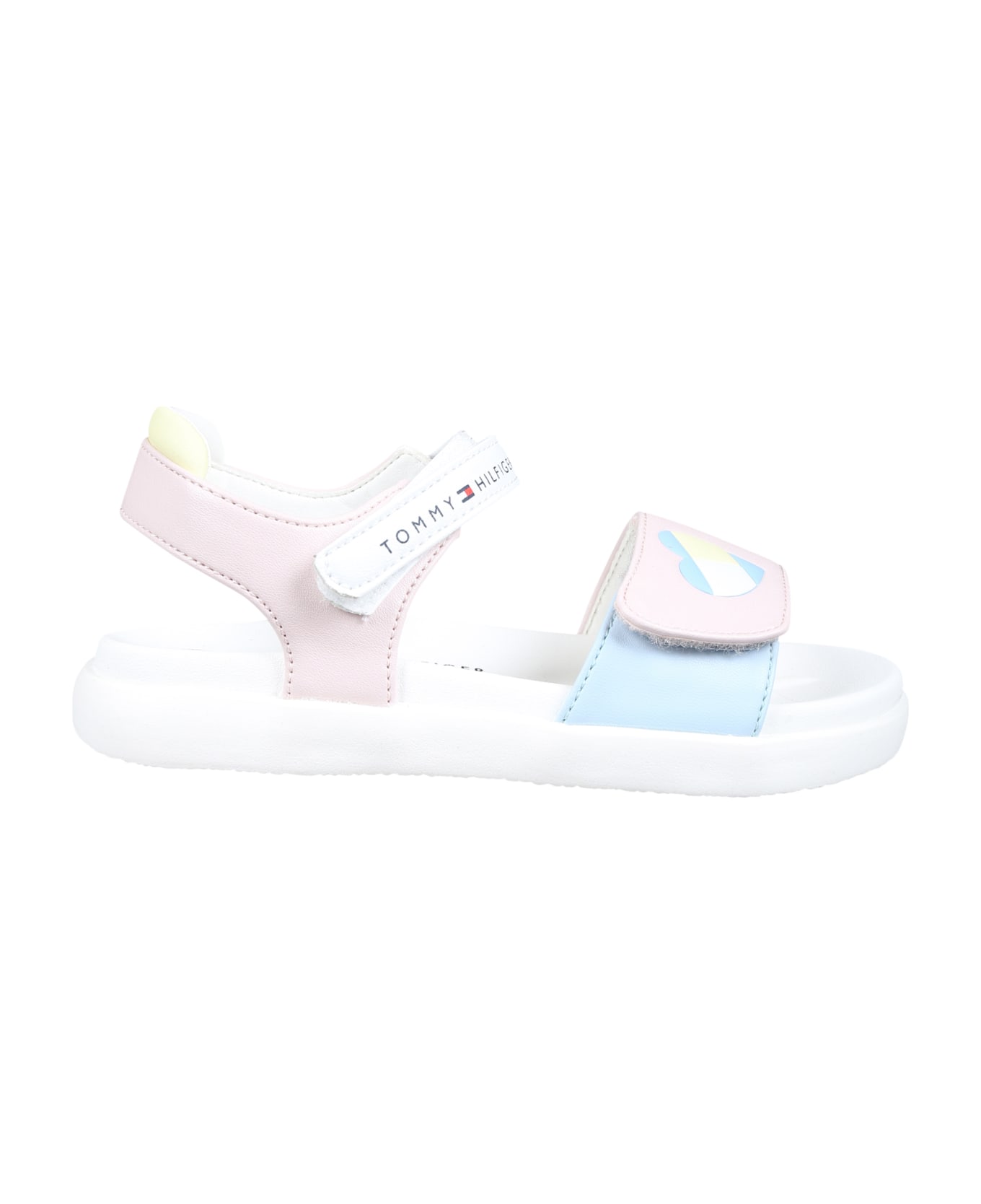 Tommy Hilfiger White Sandals For Girl With Logo And Heart - Pink