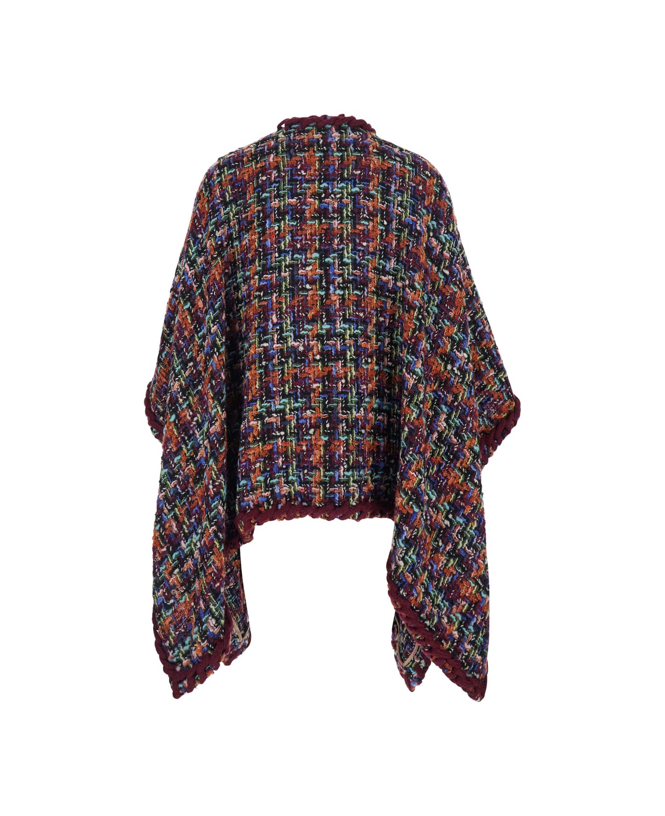 Etro Multicolor Crewneck Cape With Woven Trims In Wool Blend Woman - Multicolor