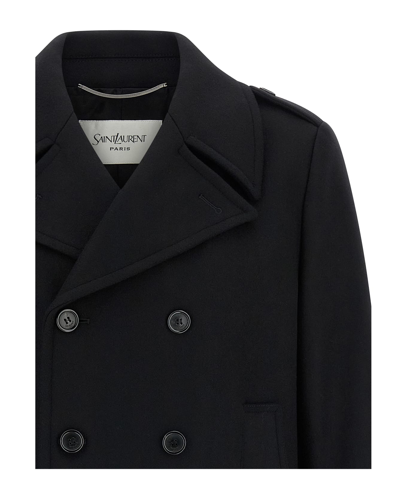Saint Laurent Wool Coat - Black