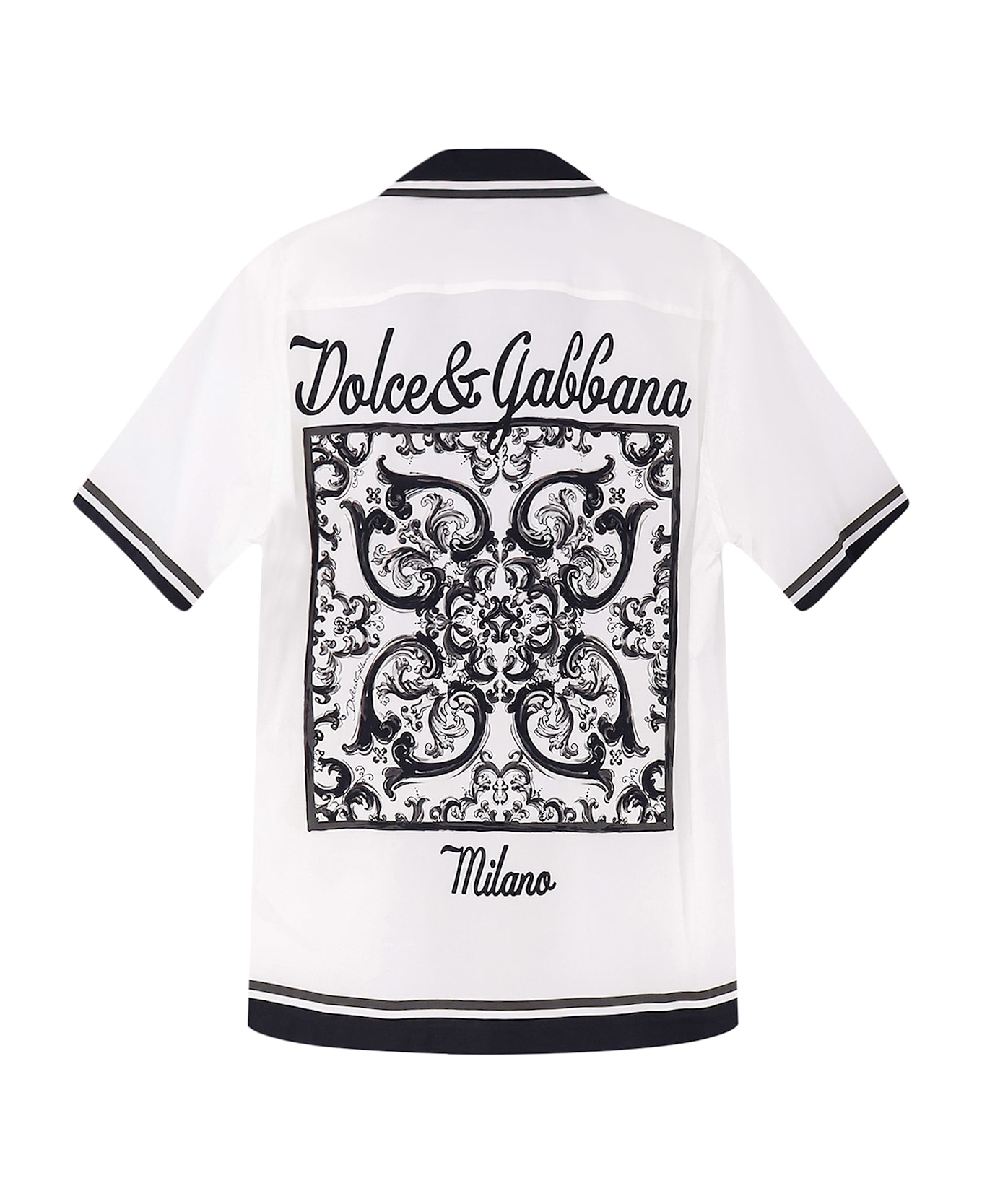 Dolce 
Gabbana Cotton Shirt With Maxi Maiolica Print On The Back - MAIOLICA 3L NERO