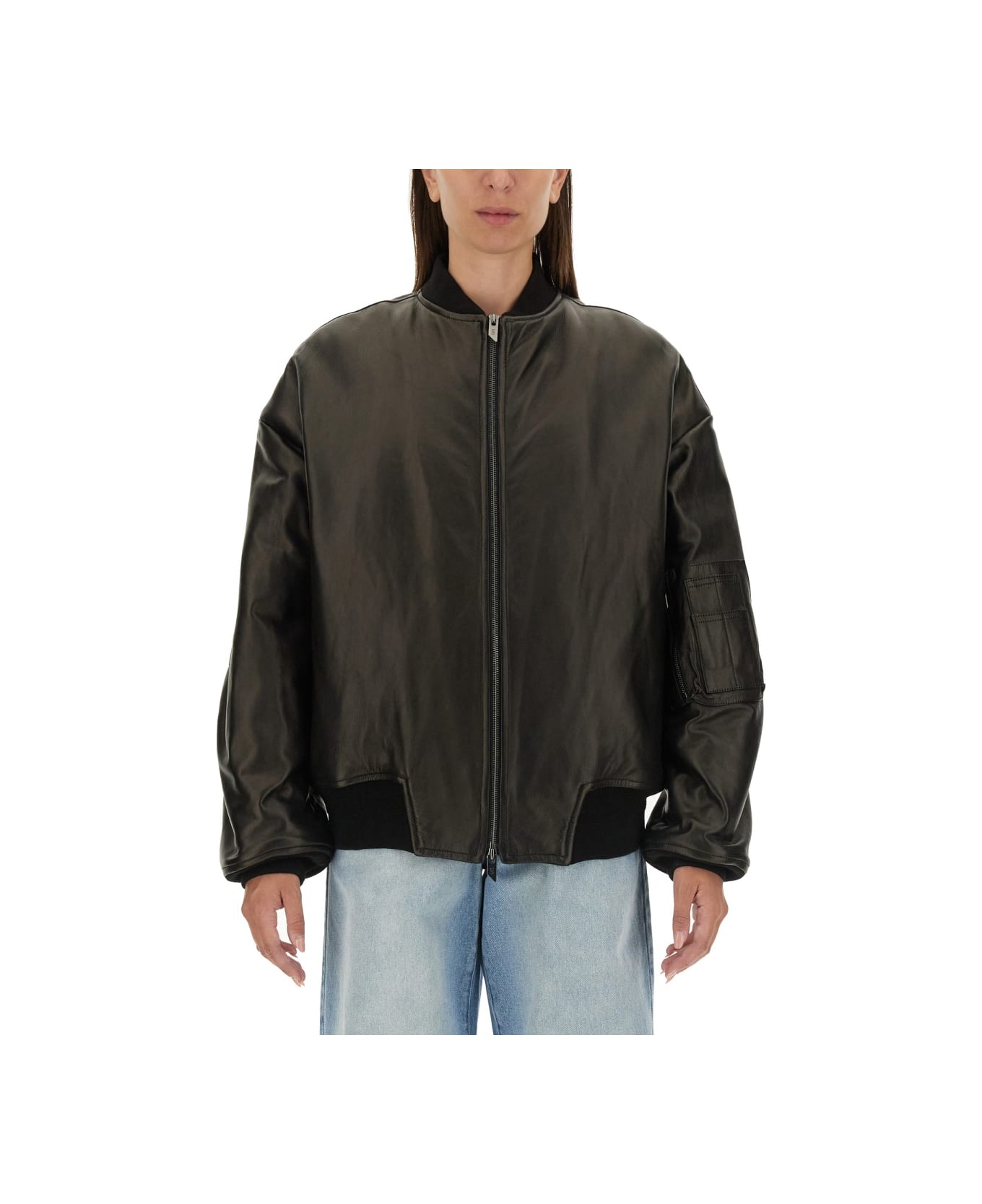 Salvatore Santoro Leather Bomber Jacket - BLACK