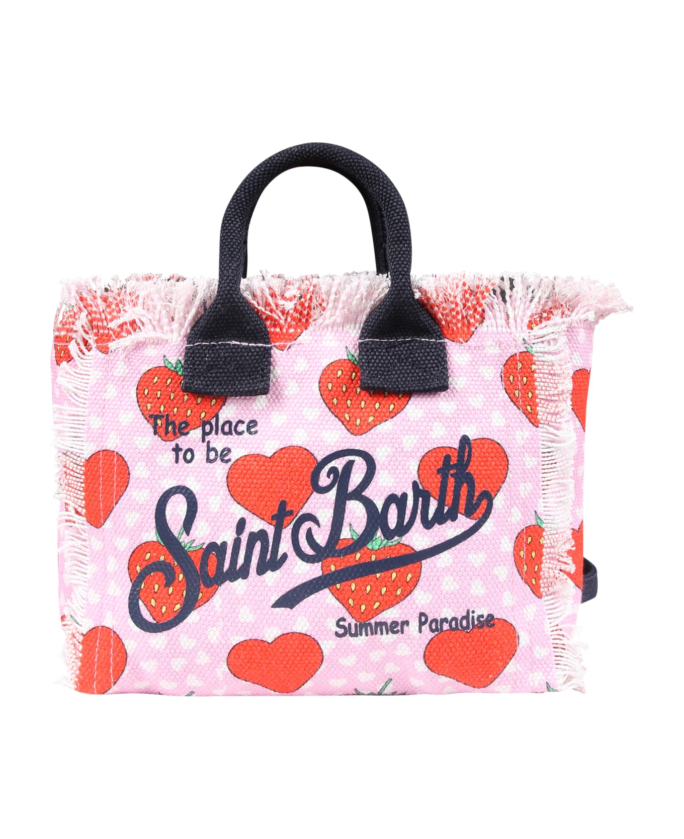 MC2 Saint Barth Pink Bag For Girl With Strawberry Print And Logo - Pink
