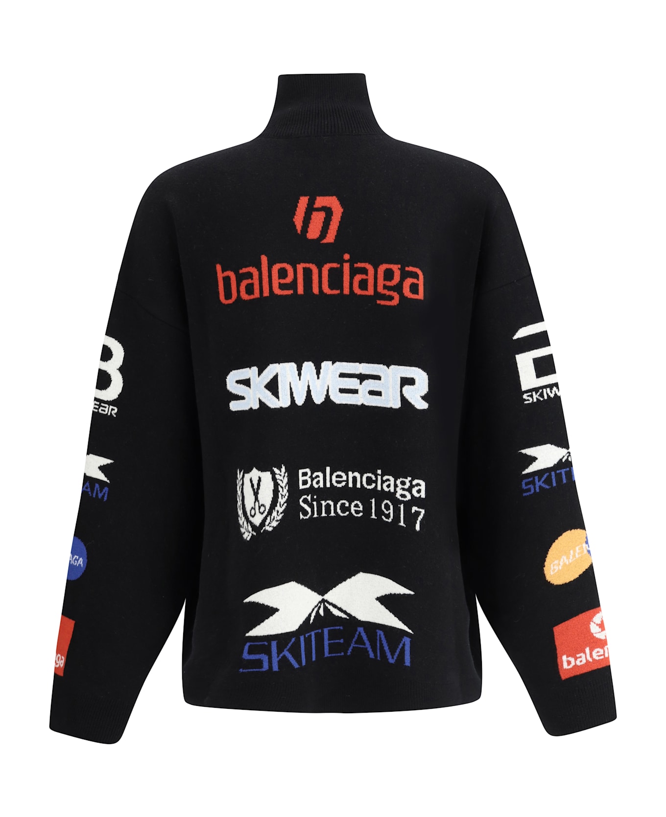 Balenciaga Wool Blend Pullover With Logo - Black/multico
