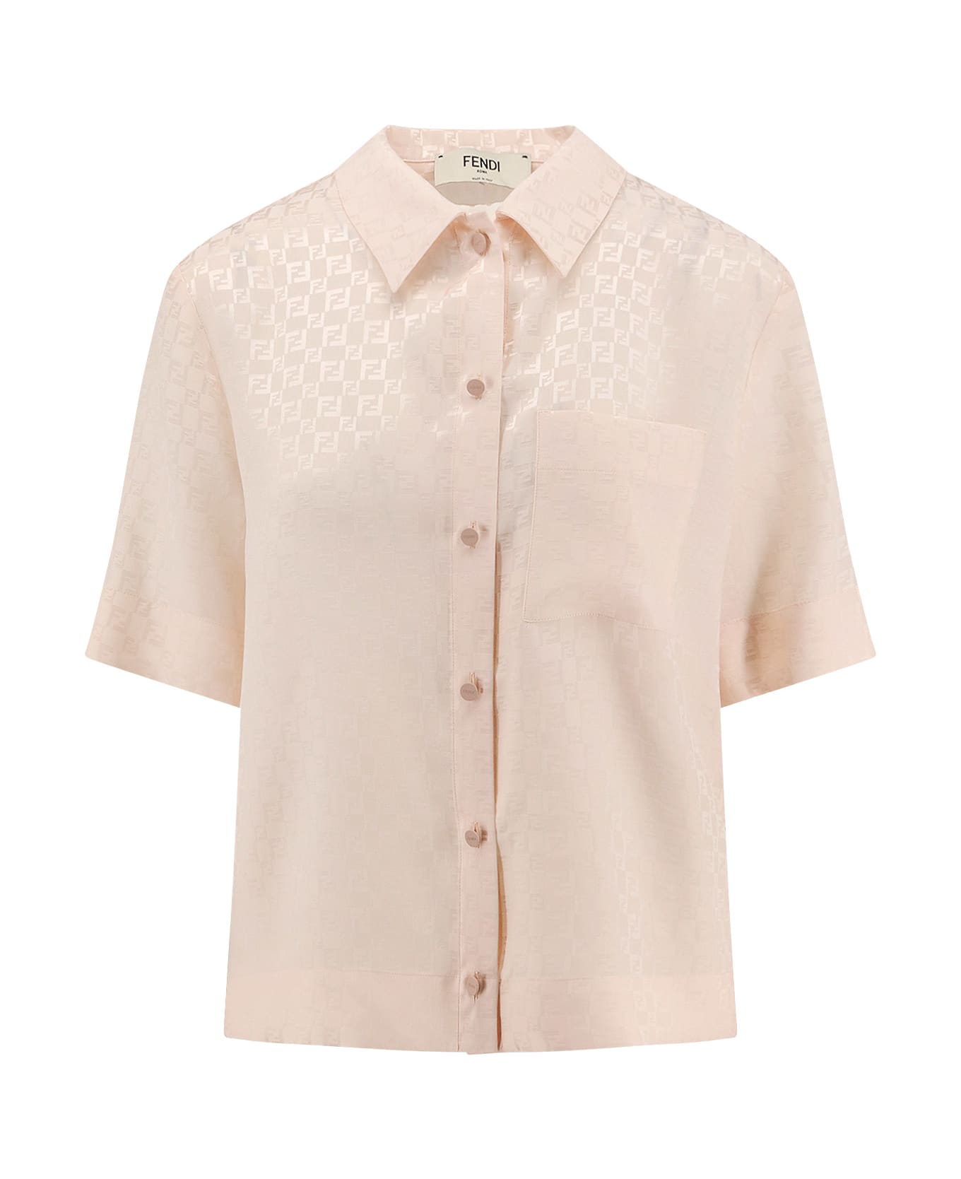 Fendi Jacquard Silk Shirt With Ff Chess Motif - Peach Sorbet