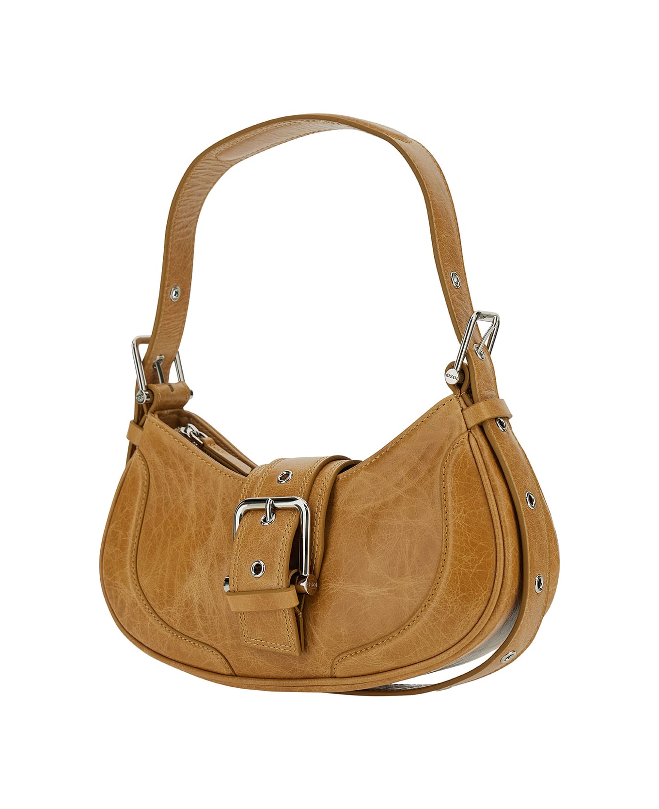 OSOI 'hobo Brocle' Brown Shoulder Bag In Hammered Leather Woman - Beige