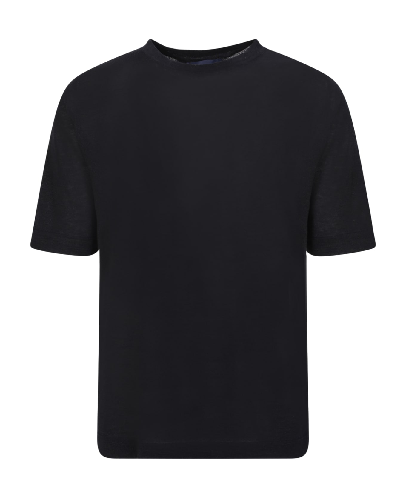 Lardini Linen And Cotton Blend Black T-shirt - Black