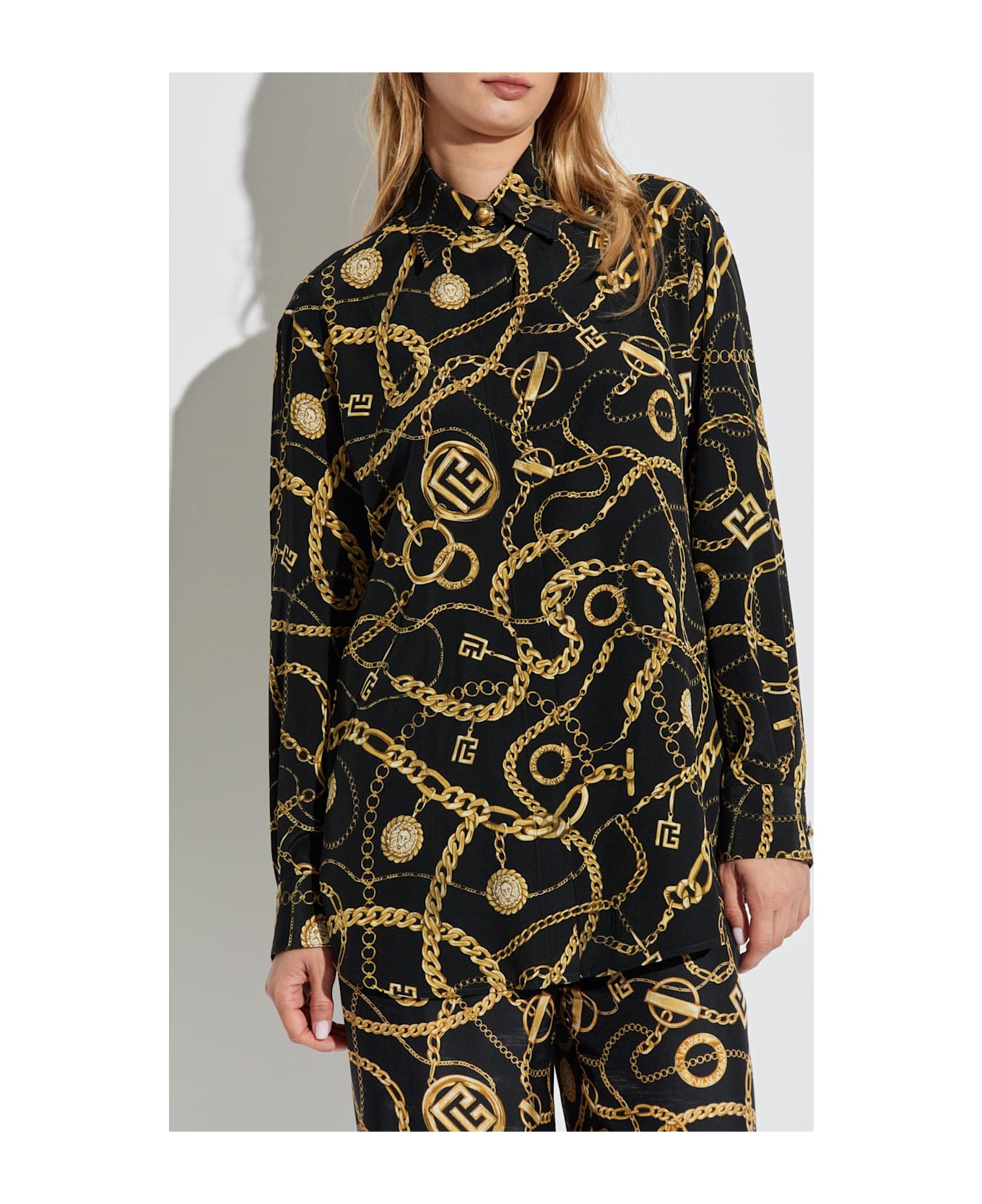 Balmain Silk Shirt With Print - Ead Noir Or