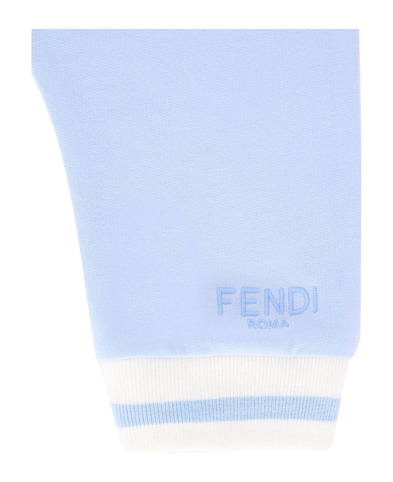 Fendi Light Blue Trousers For Baby Boy With Logo - Light Blue