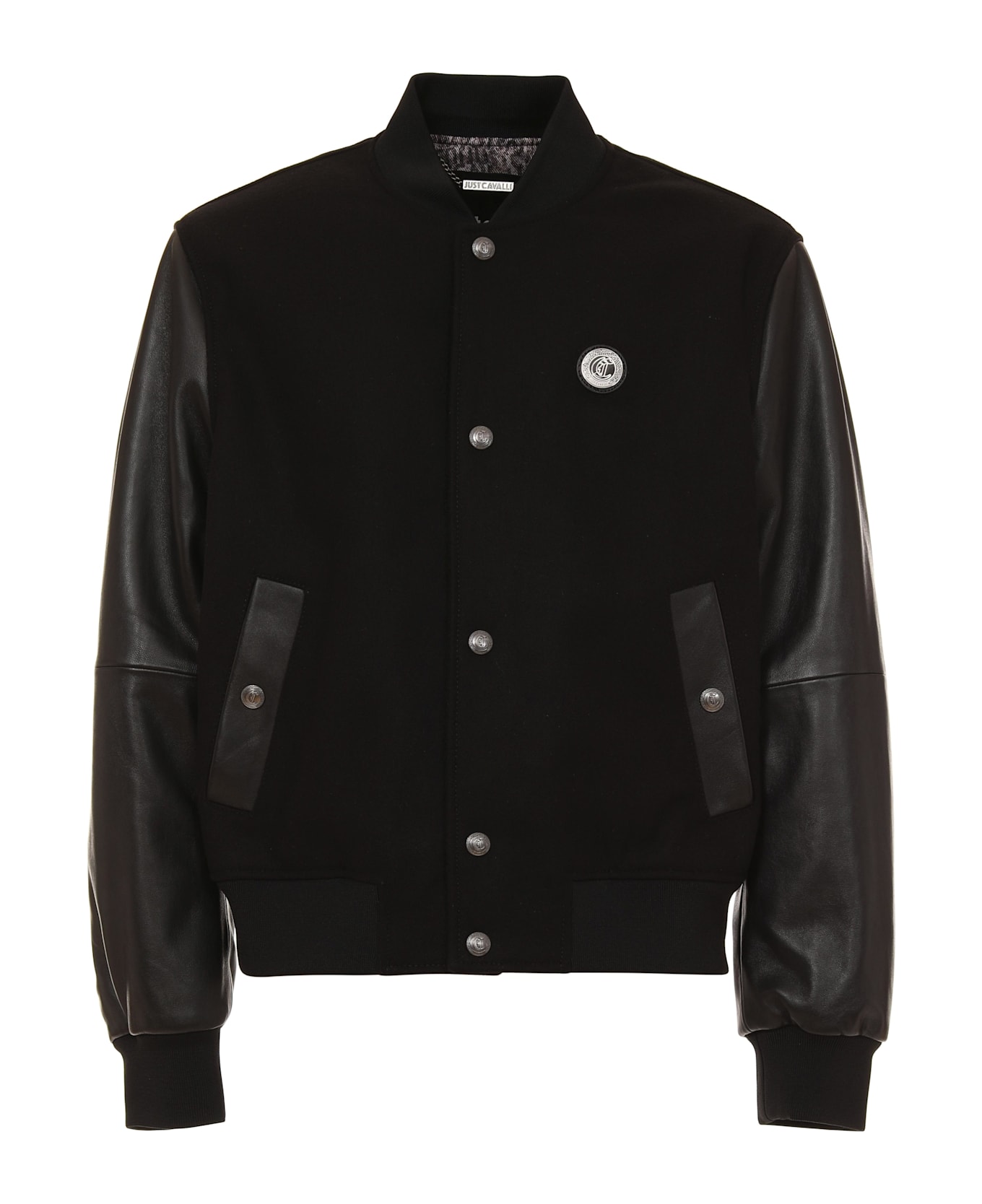 Roberto Cavalli Black Leather Bomber Jacket Just Cavalli - Black