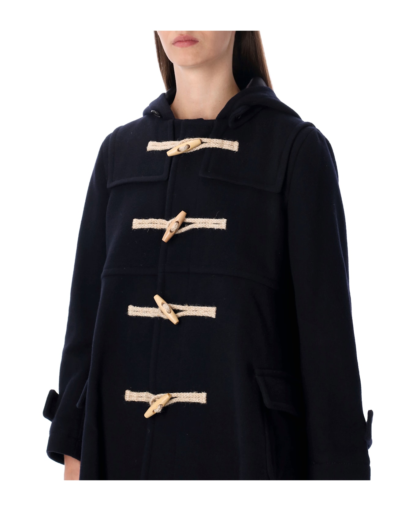 Comme Des Garçons Girl Wool Duffle Hooded Coat - NAVY