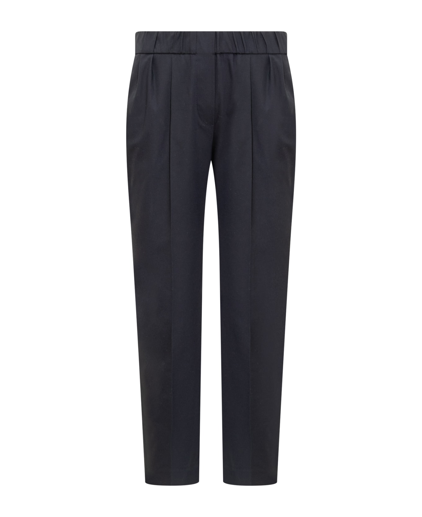 Brunello Cucinelli Stretch Cotton Trousers With Elastic Waistband And Small Pleats On The Front - Midnight ボトムス