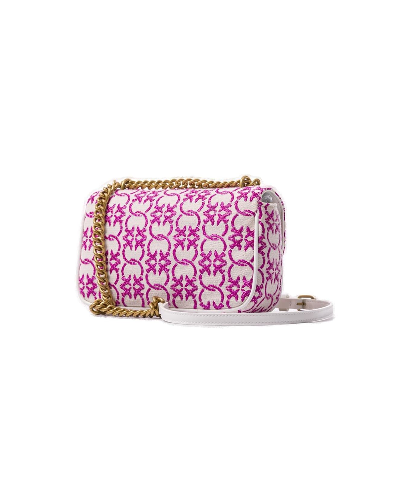 Pinko Love One Logo Jacquard Mini Shoulder Bag Pinko - Beige/rosa-antique gold ショルダーバッグ