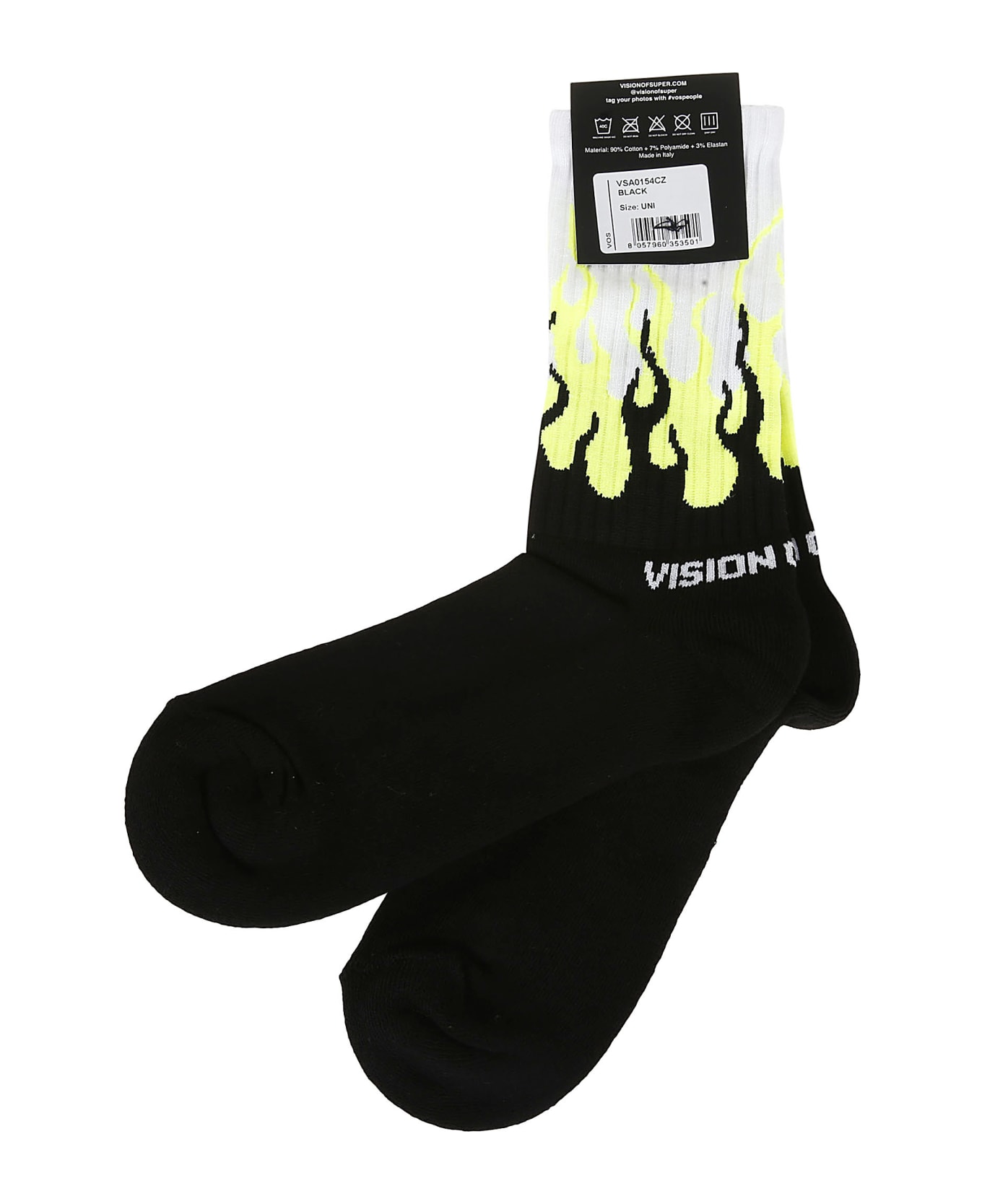 Vision of Super Black Yellow Fluo Double Flames Socks - Black Yellow