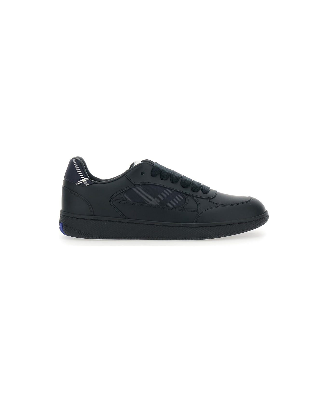 Burberry Black Low-top Sneakers With Logo On The Tongue And Check Motif In Leather Blend Man - Black