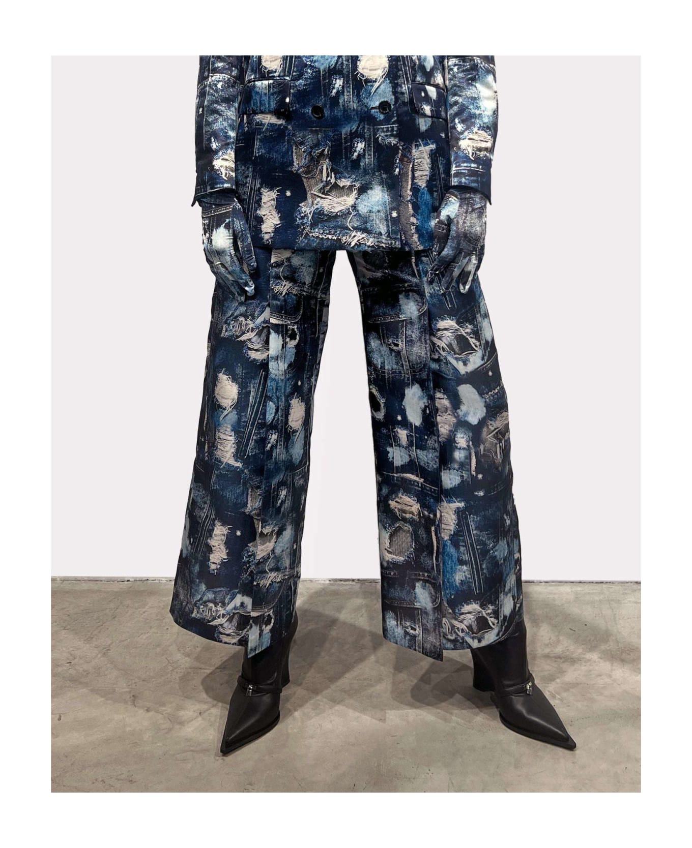 John Richmond Cropped Trousers With Wide Leg And Iconic Runway Denim-effect Pattern. - Fantasia