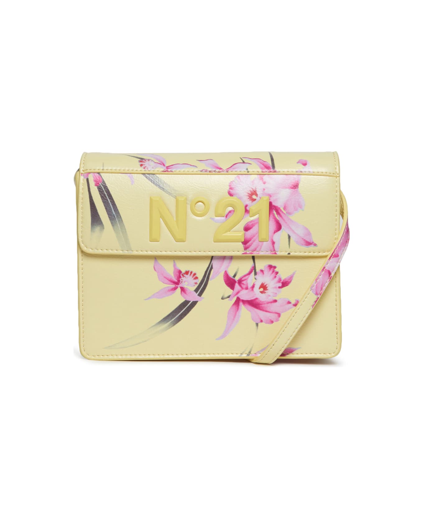 N.21 N21w26f Bags N°21 Yellow Flap Bag In Leatherette With Shoulder Strap And Floral Print - Banana light yellow