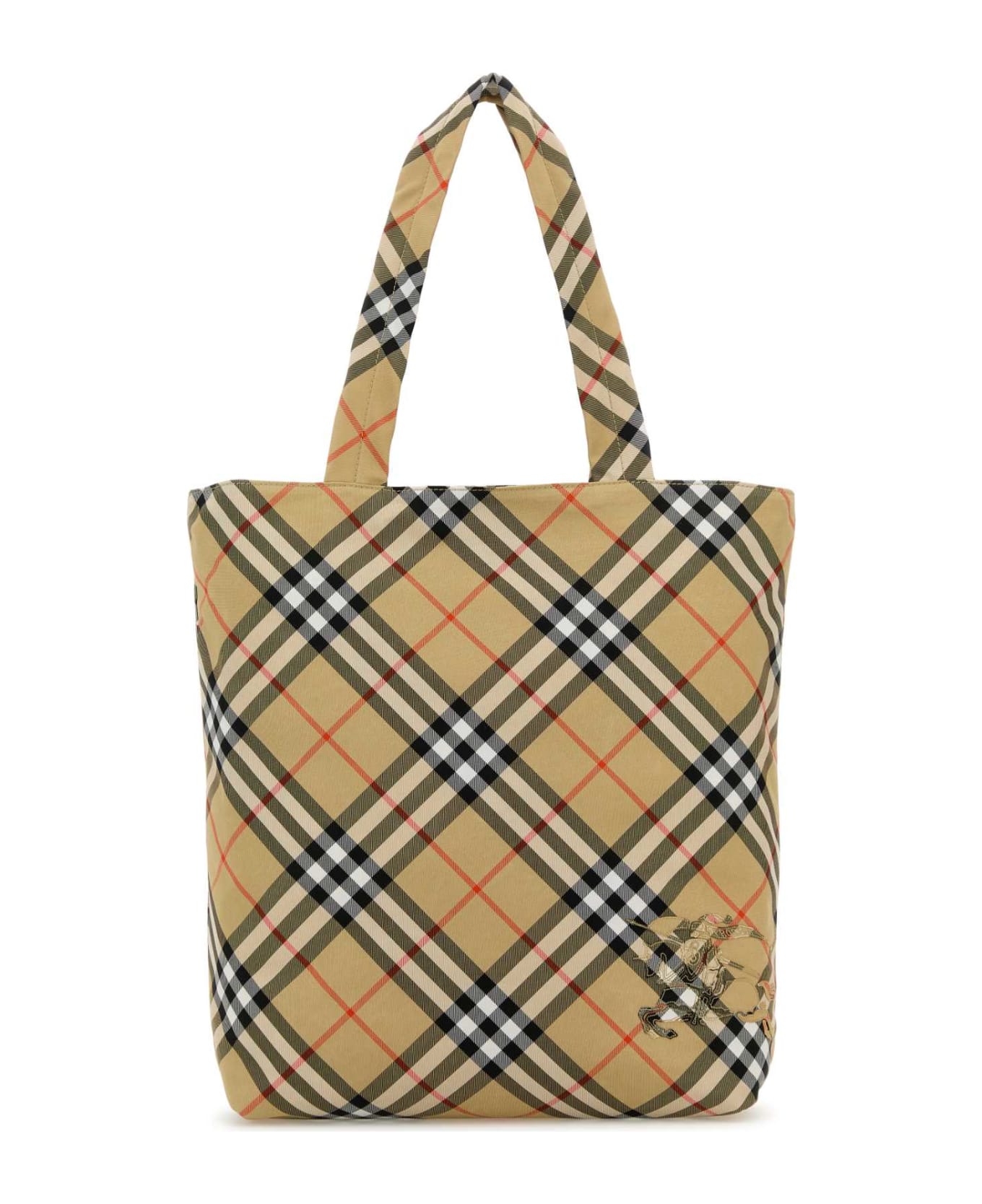 Burberry Embroidered Canvas Check Shopping Bag - SAND