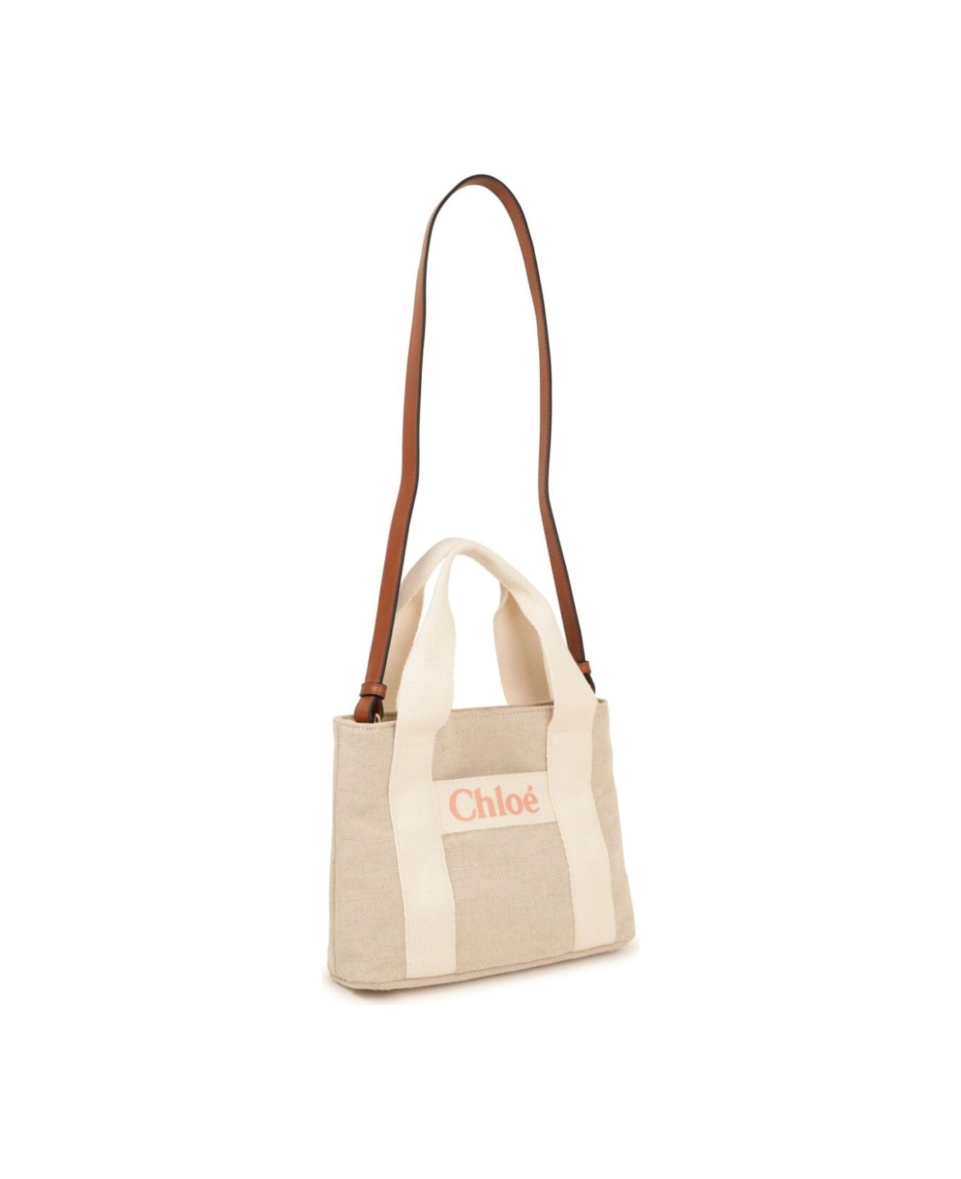 Chloé Beige Crossbody Bag With Logo On The Front And Double Top Handles In Fabric Girl - Beige