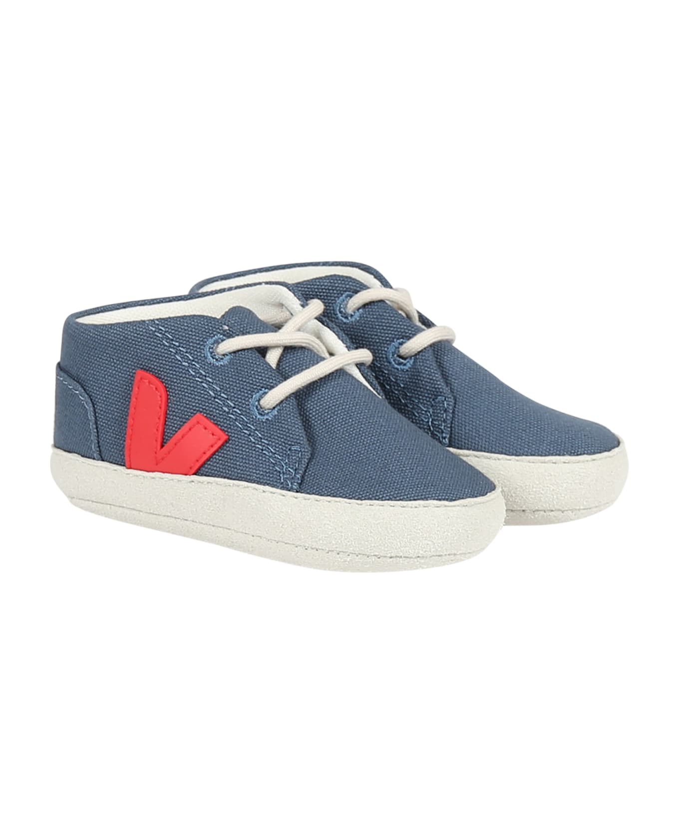Veja Blue Sneakers For Baby Boy With Red Logo - Blue
