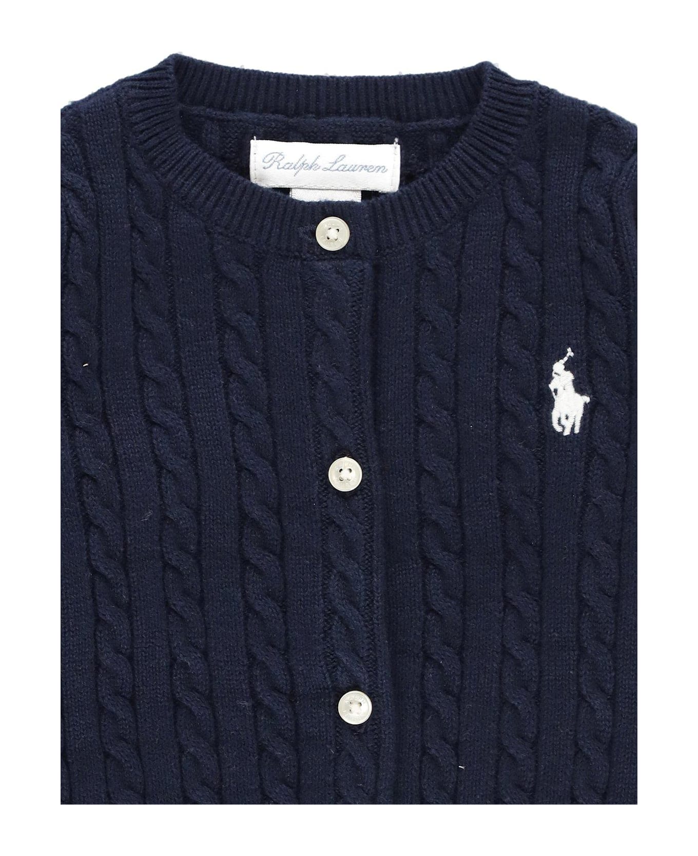 Polo Ralph Lauren Logo Embroidered Long-sleeved Cardigan - BLUE