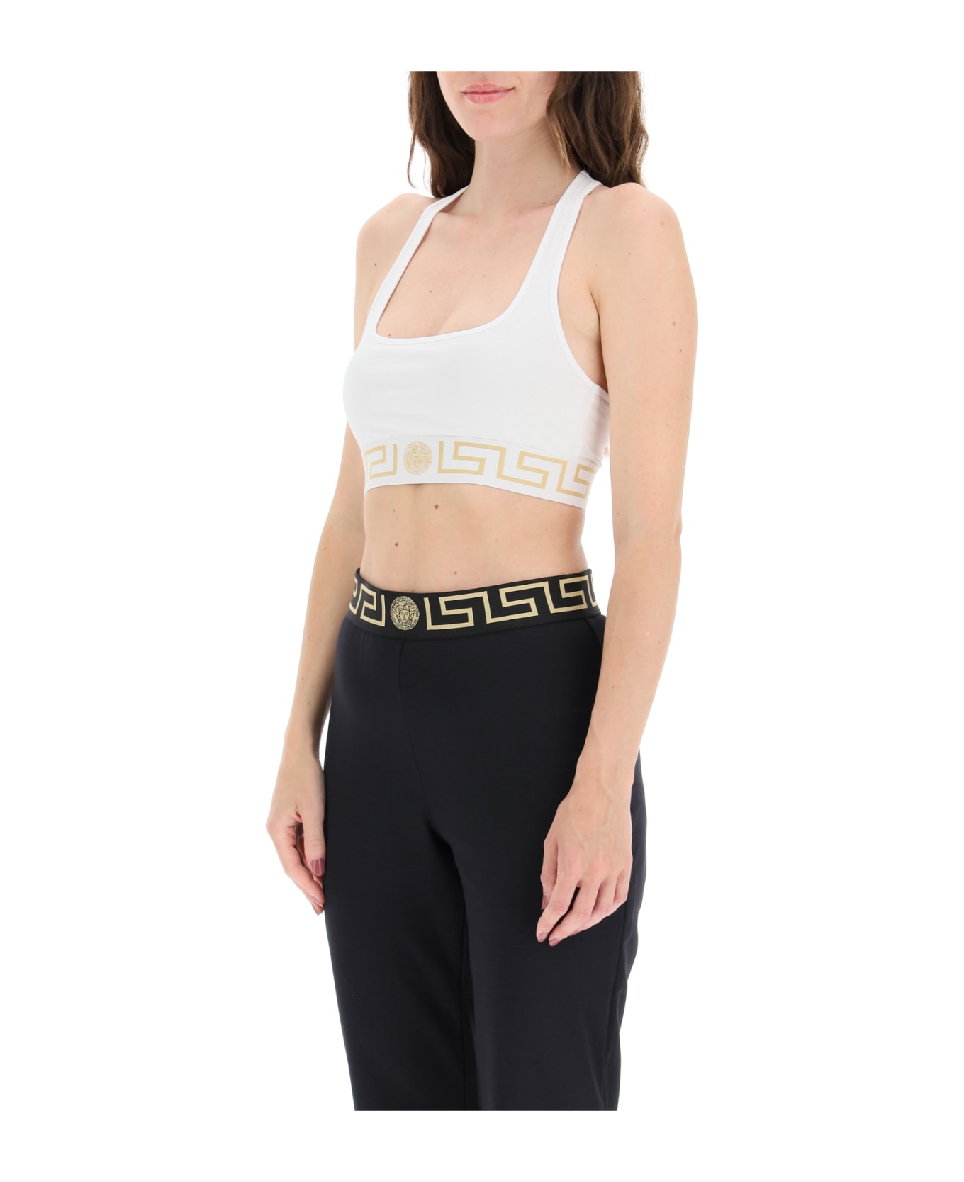Versace Sports Bra With Greca Border - Bianco