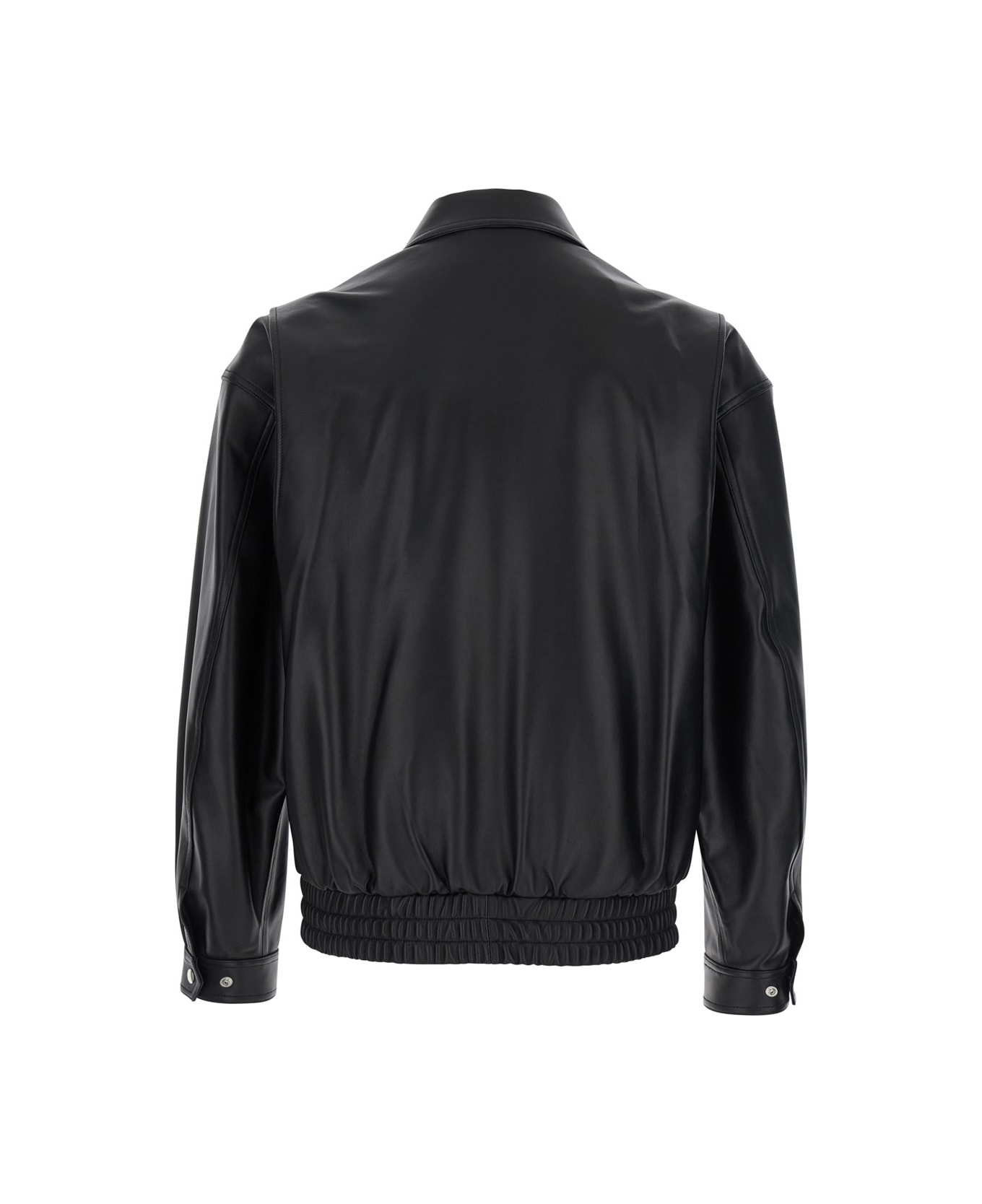 Tonywack Black Jacket With Classic Collar And Elastic Waist In Leather Man - Black
