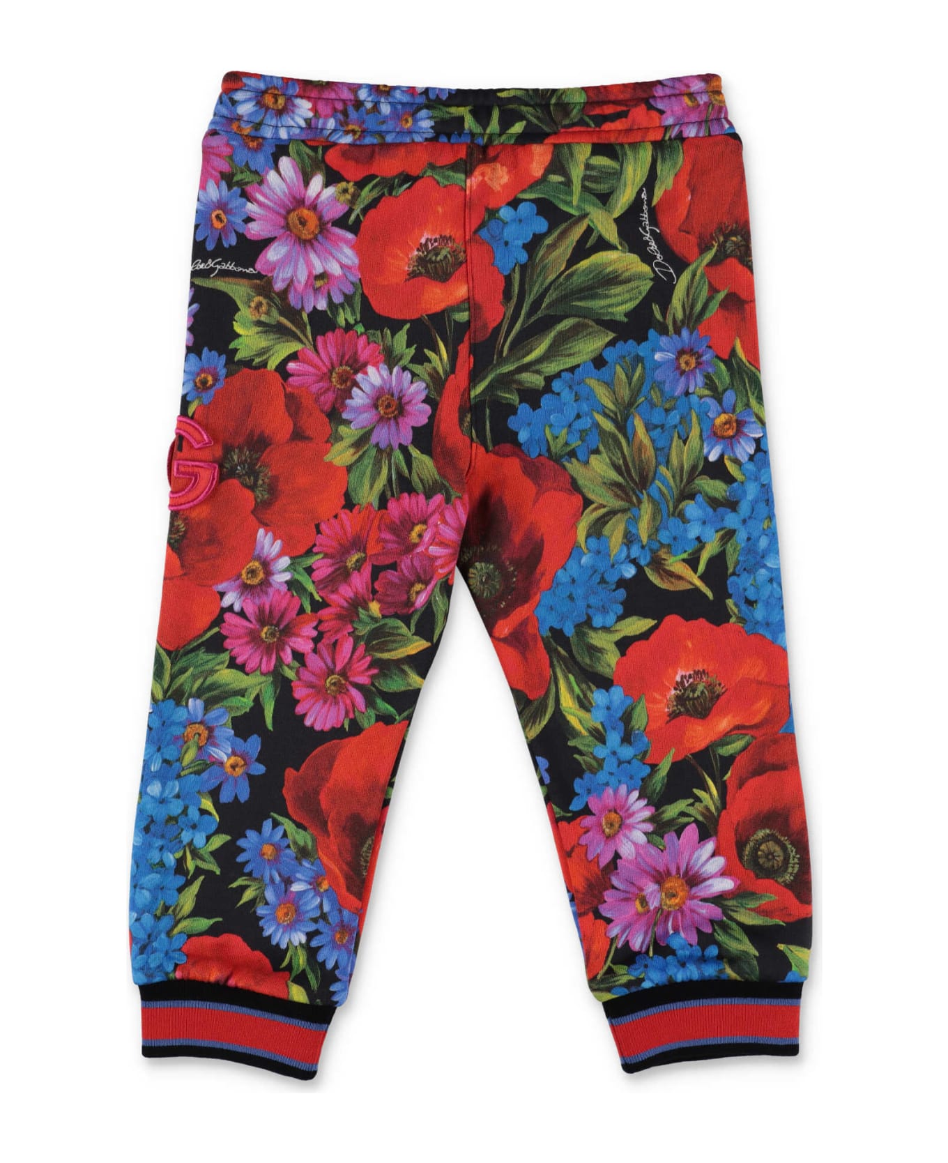 Dolce Blu & Gabbana Pantaloni Tema Flowers In Felpa Di Cotone Baby Girl - Stampa
