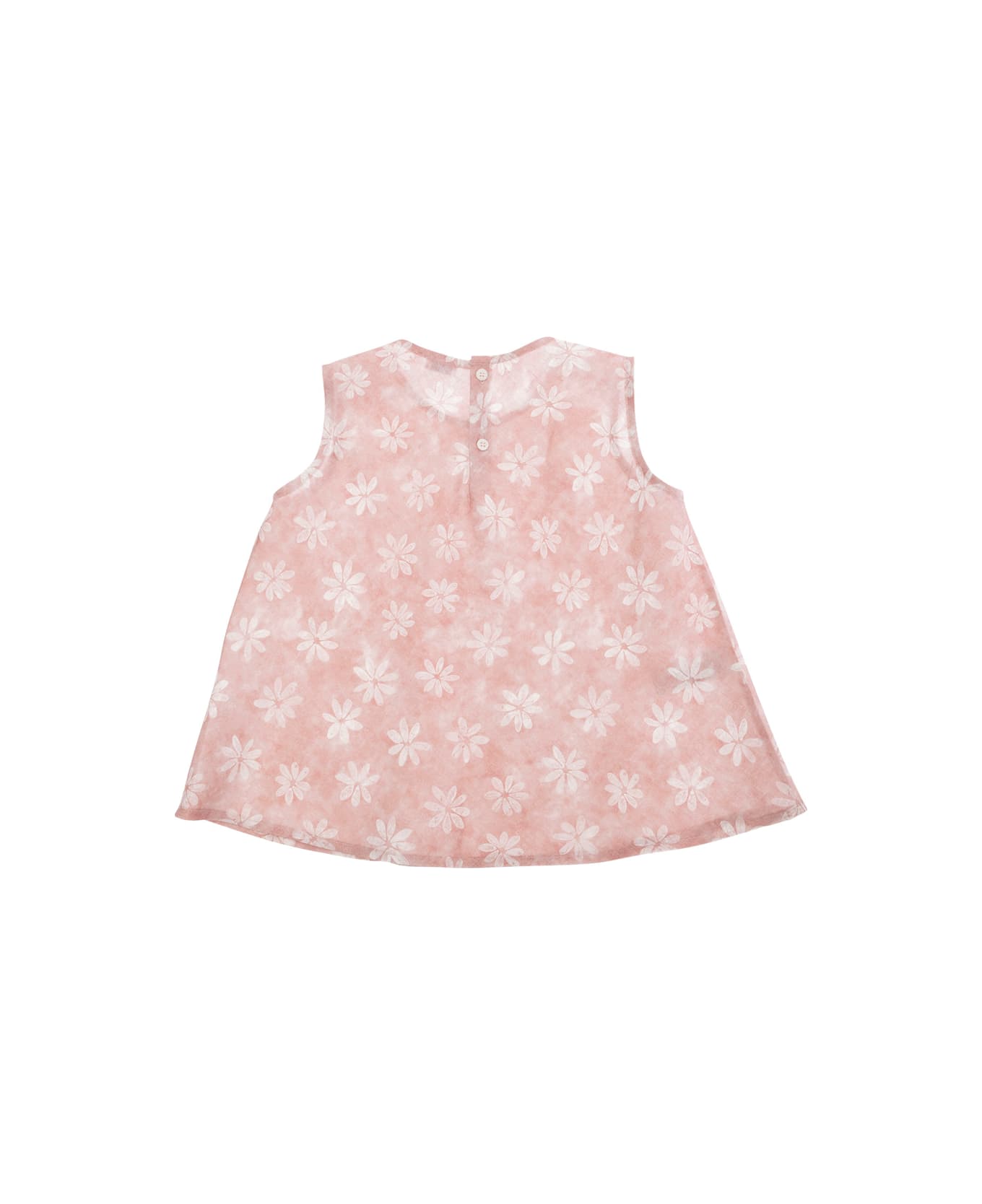 Il Gufo Pink Sleeveless Top With Round Neck And All-over Floral Motif In Linen Girl - Pink
